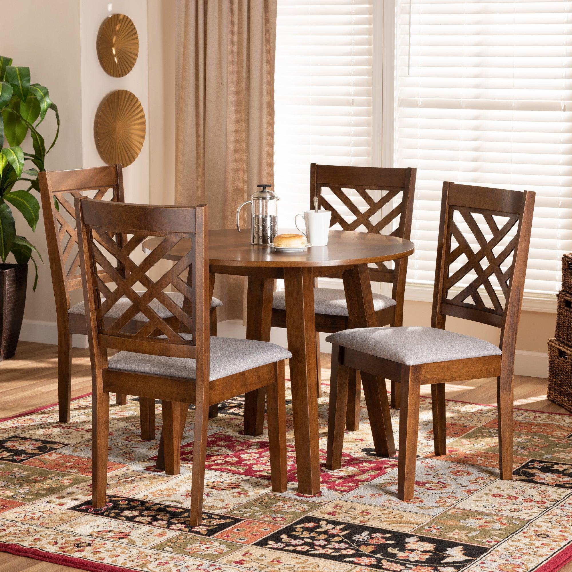 Lilly Modern and Contemporary Fabric Upholstered and Finished Wood 5-Piece Dining Set