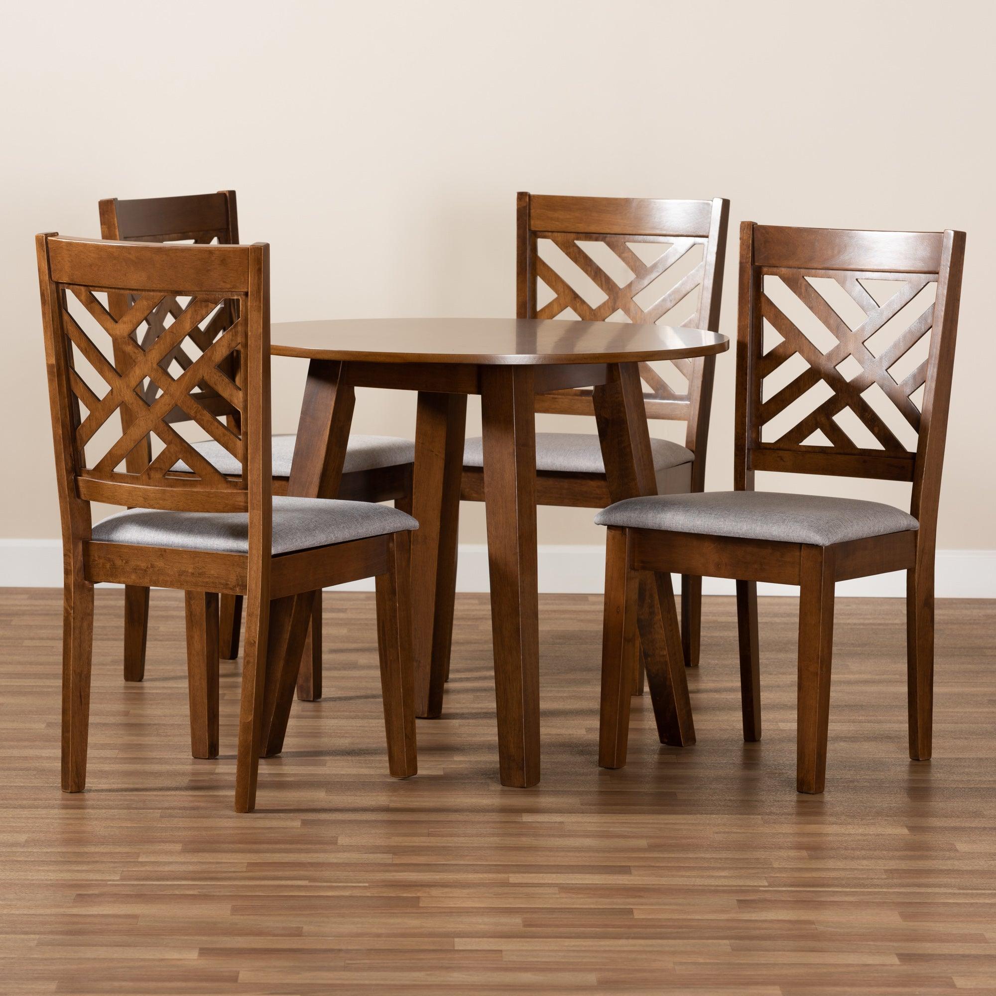 Lilly Modern and Contemporary Fabric Upholstered and Finished Wood 5-Piece Dining Set