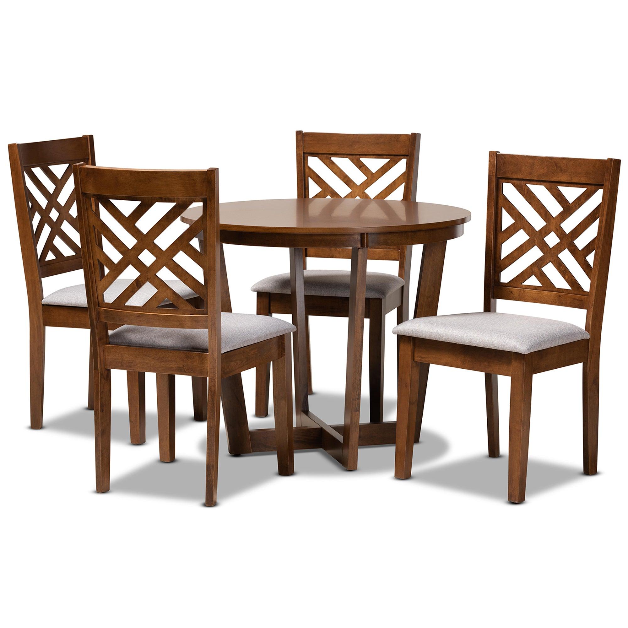 Alena Modern and Contemporary Fabric Upholstered and Finished Wood 5-Piece Dining Set