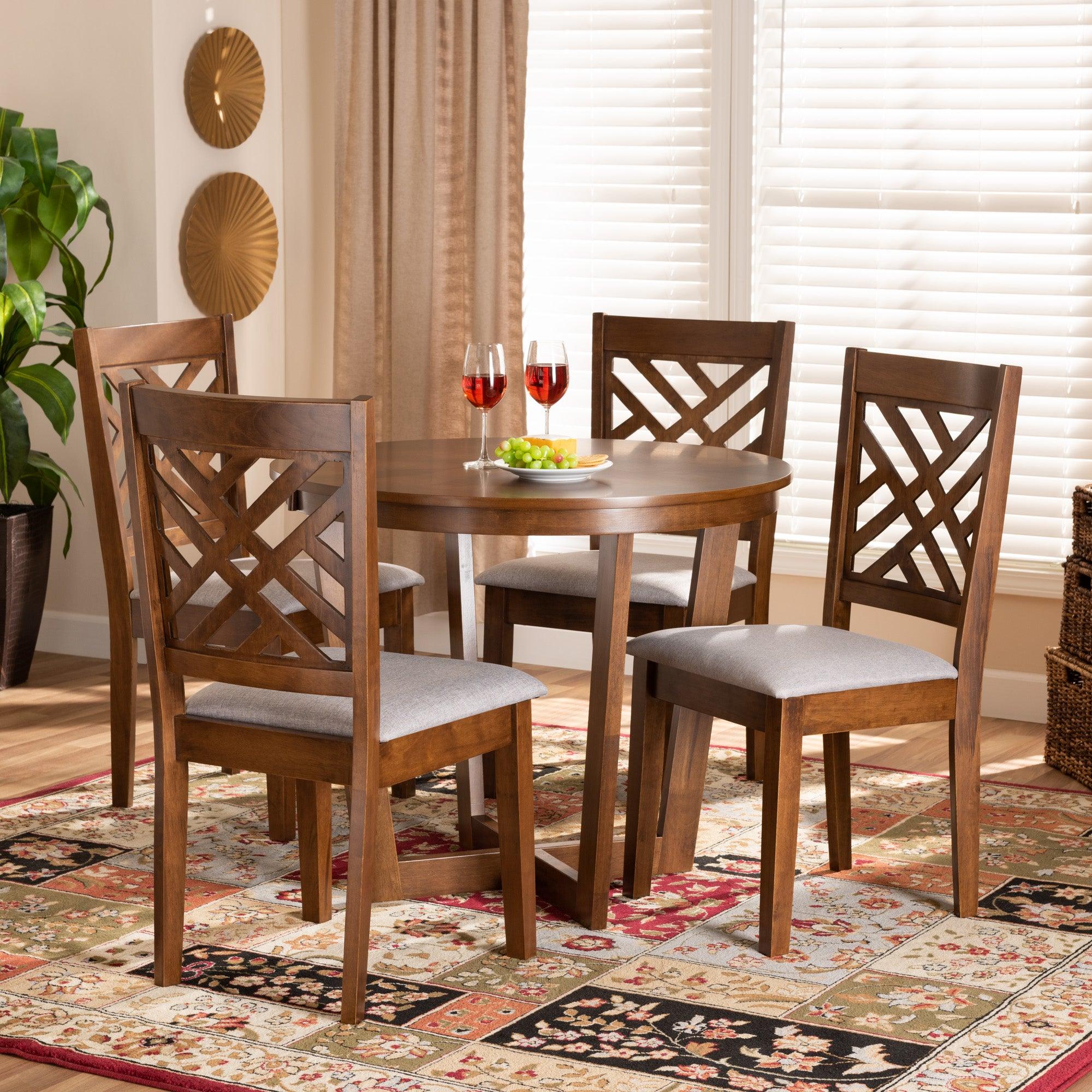 Alena Modern and Contemporary Fabric Upholstered and Finished Wood 5-Piece Dining Set