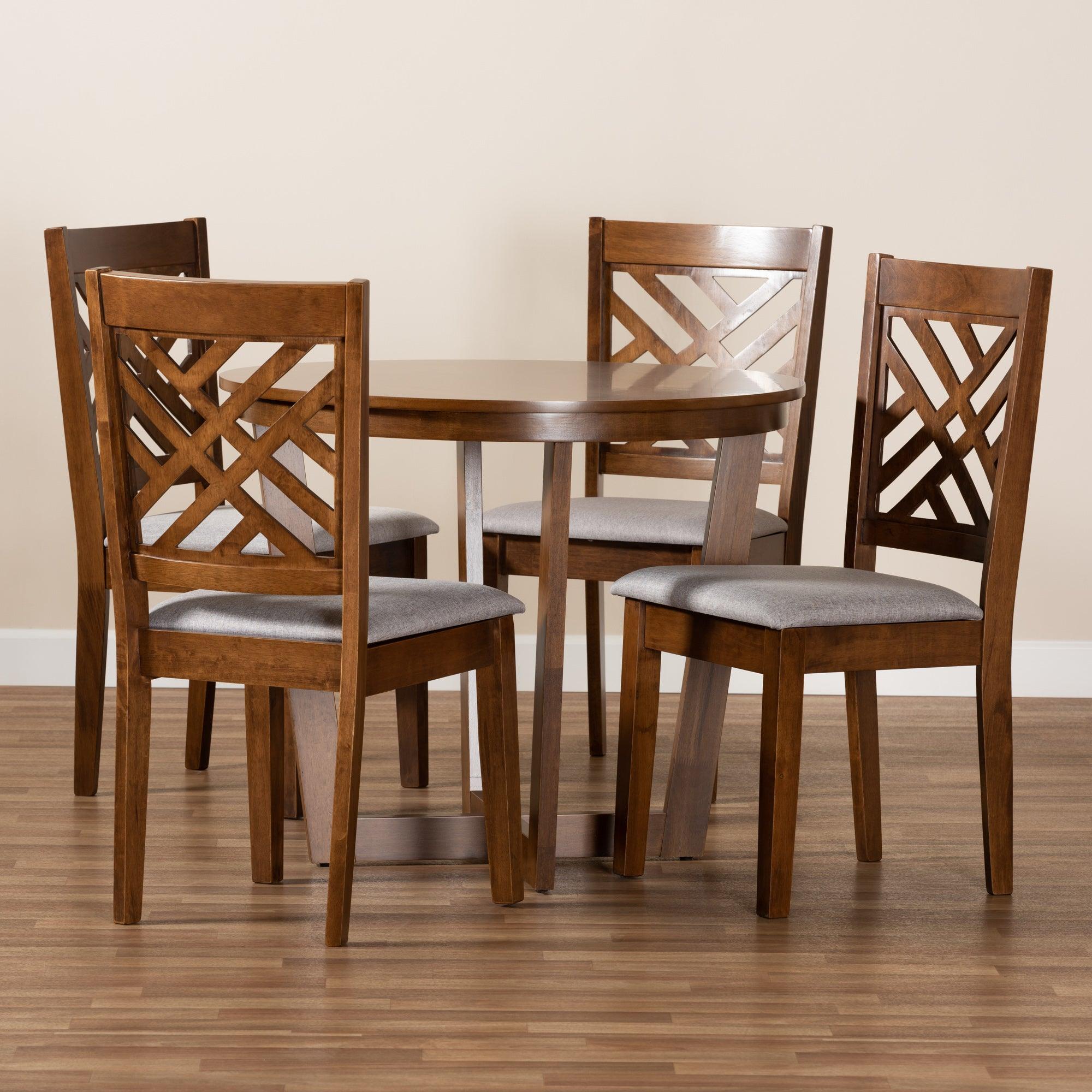 Alena Modern and Contemporary Fabric Upholstered and Finished Wood 5-Piece Dining Set