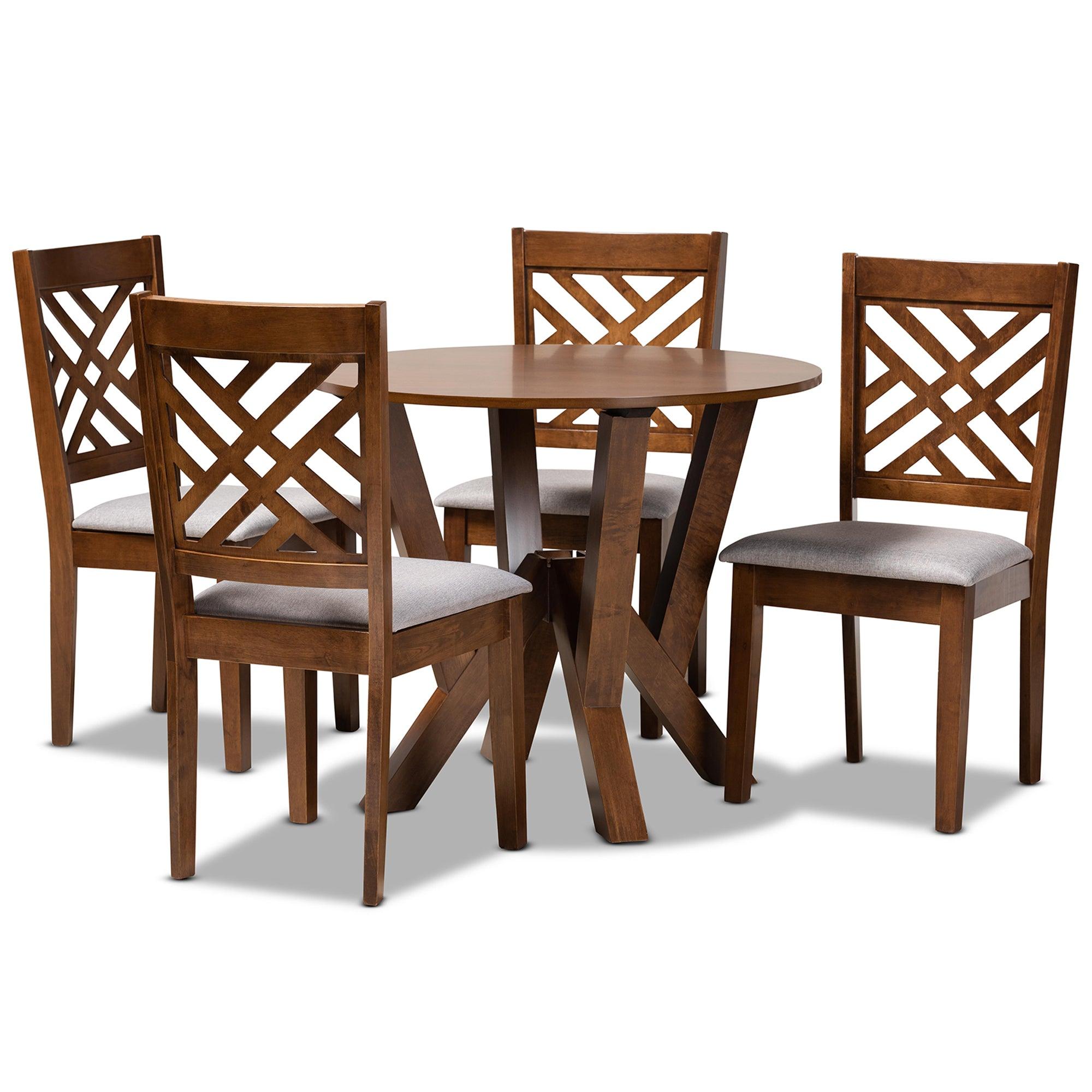 Elise Modern and Contemporary Fabric Upholstered and Finished Wood 5-Piece Dining Set