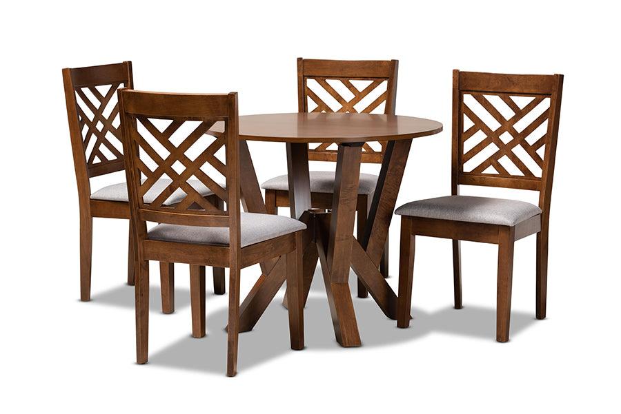 Elise Modern and Contemporary Fabric Upholstered and Finished Wood 5-Piece Dining Set