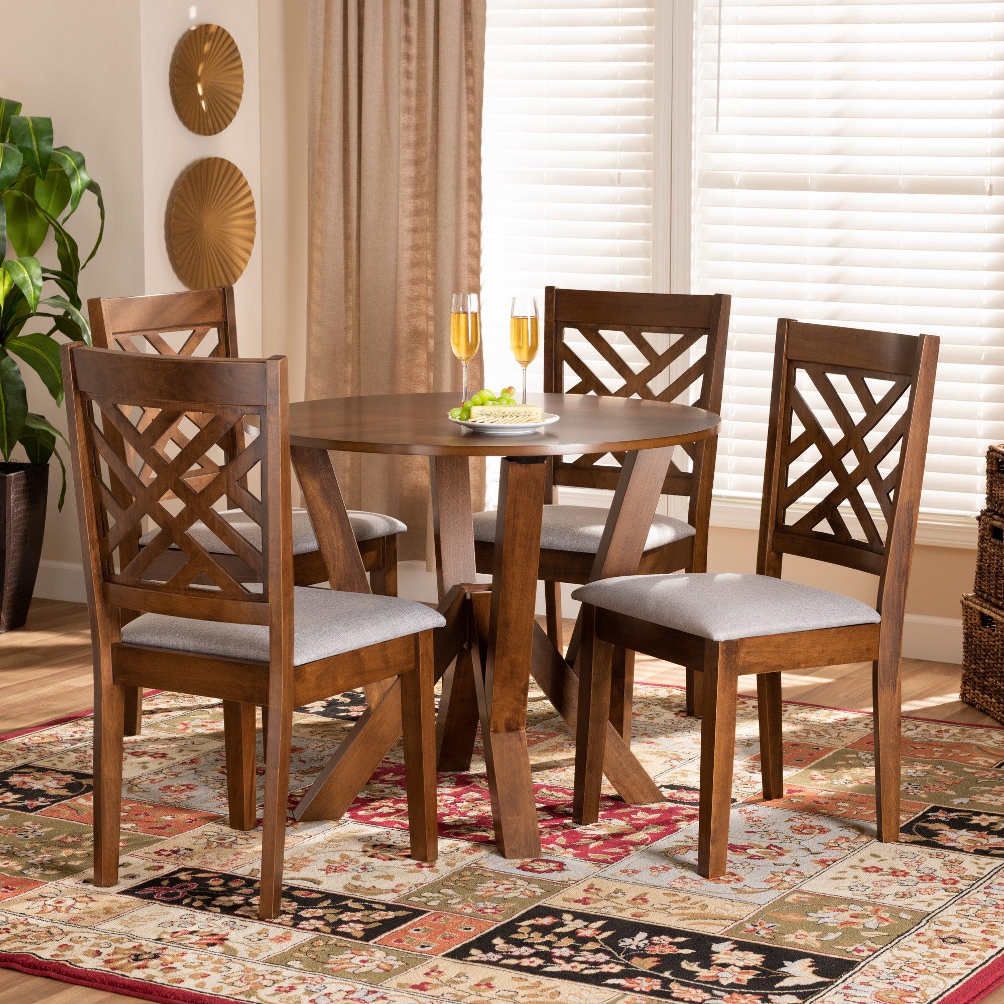 Elise Modern and Contemporary Fabric Upholstered and Finished Wood 5-Piece Dining Set