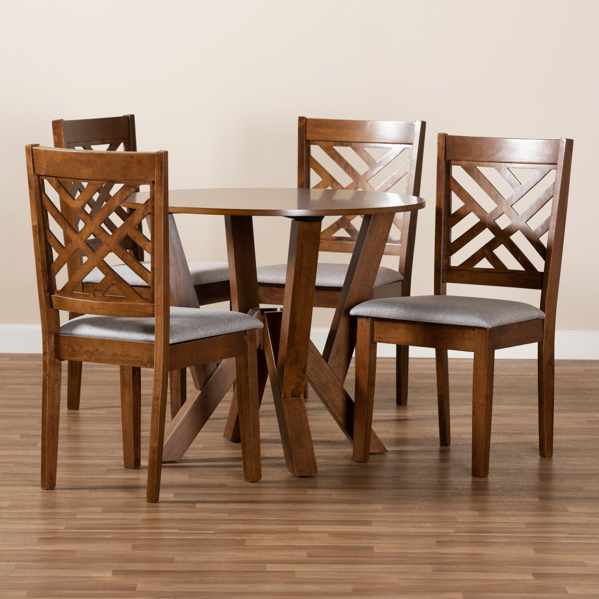 Elise Modern and Contemporary Fabric Upholstered and Finished Wood 5-Piece Dining Set