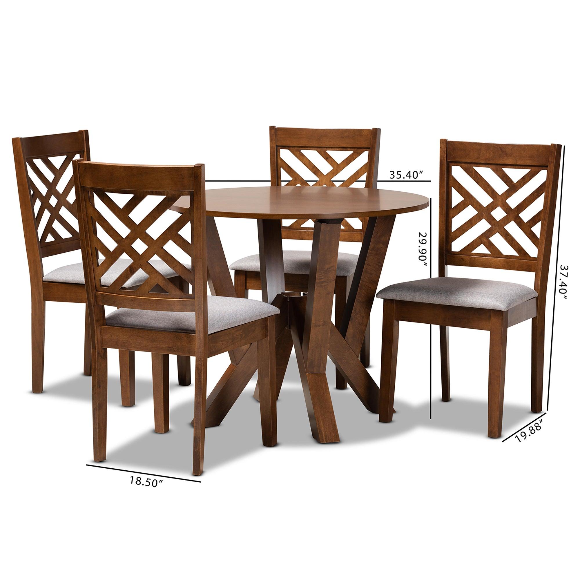 Elise Modern and Contemporary Fabric Upholstered and Finished Wood 5-Piece Dining Set