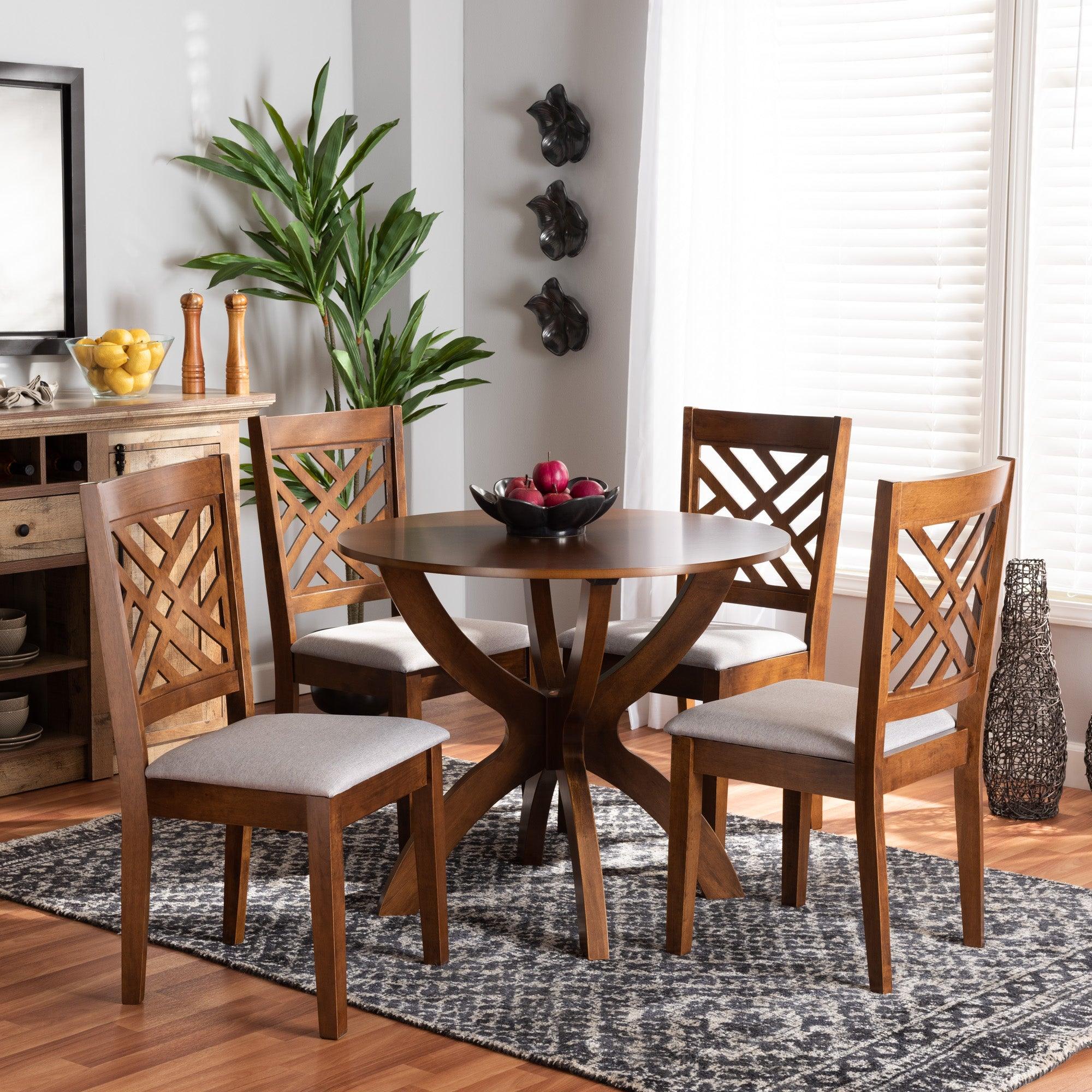 Edona Modern and Contemporary Fabric Upholstered and Finished Wood 5-Piece Dining Set