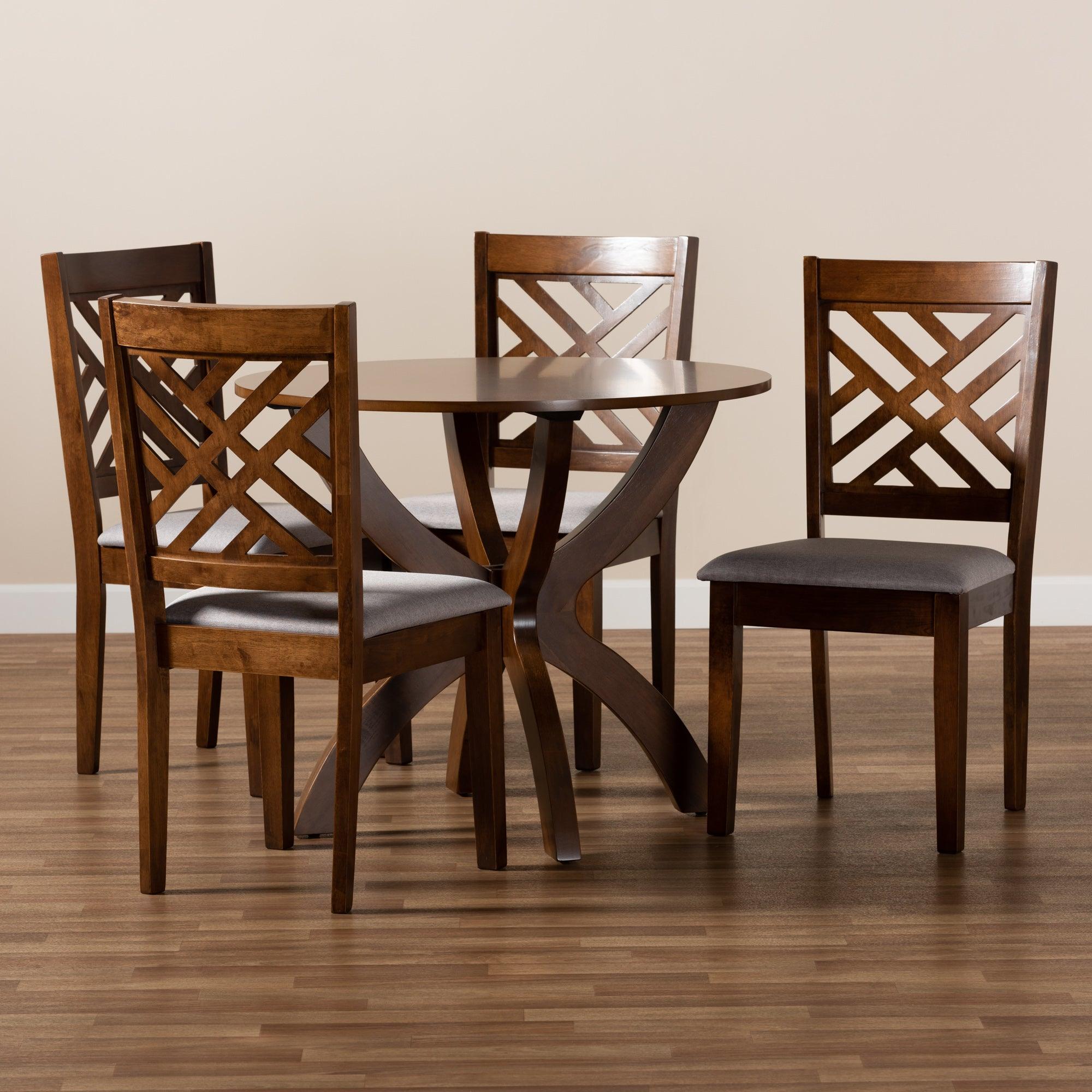 Edona Modern and Contemporary Fabric Upholstered and Finished Wood 5-Piece Dining Set