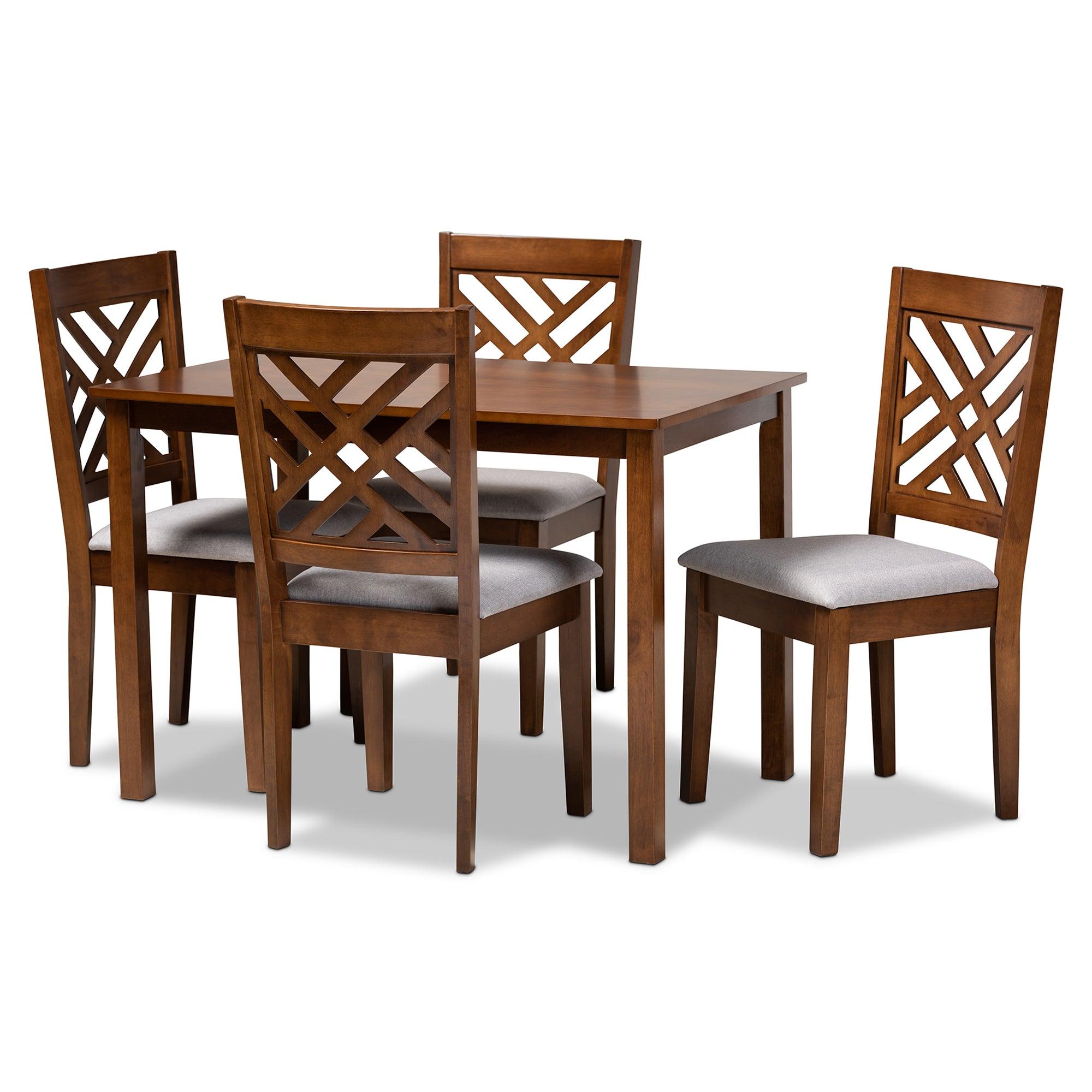 Caron Modern and Contemporary Fabric Upholstered Finished Wood 5-Piece Dining Set