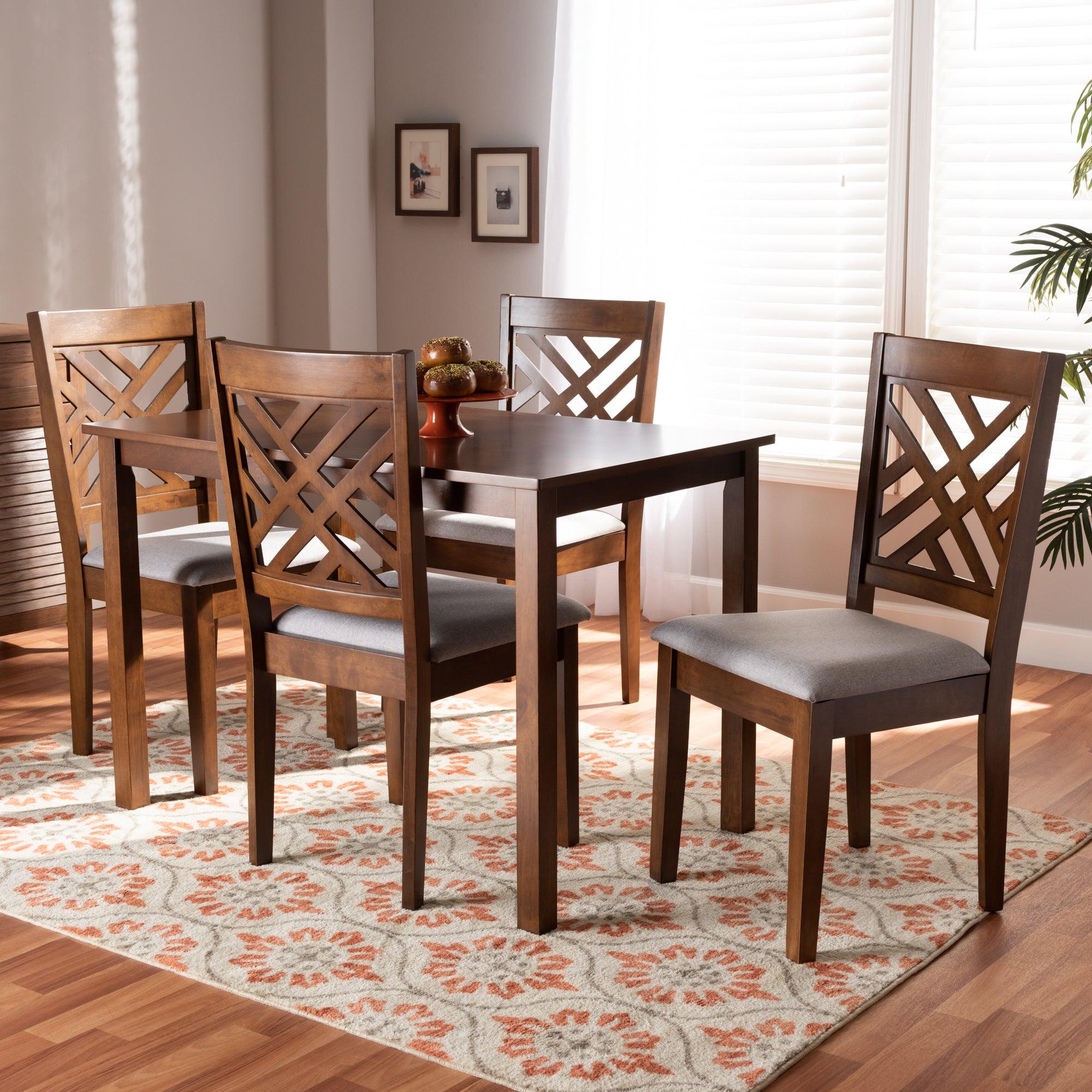 Caron Modern and Contemporary Fabric Upholstered Finished Wood 5-Piece Dining Set