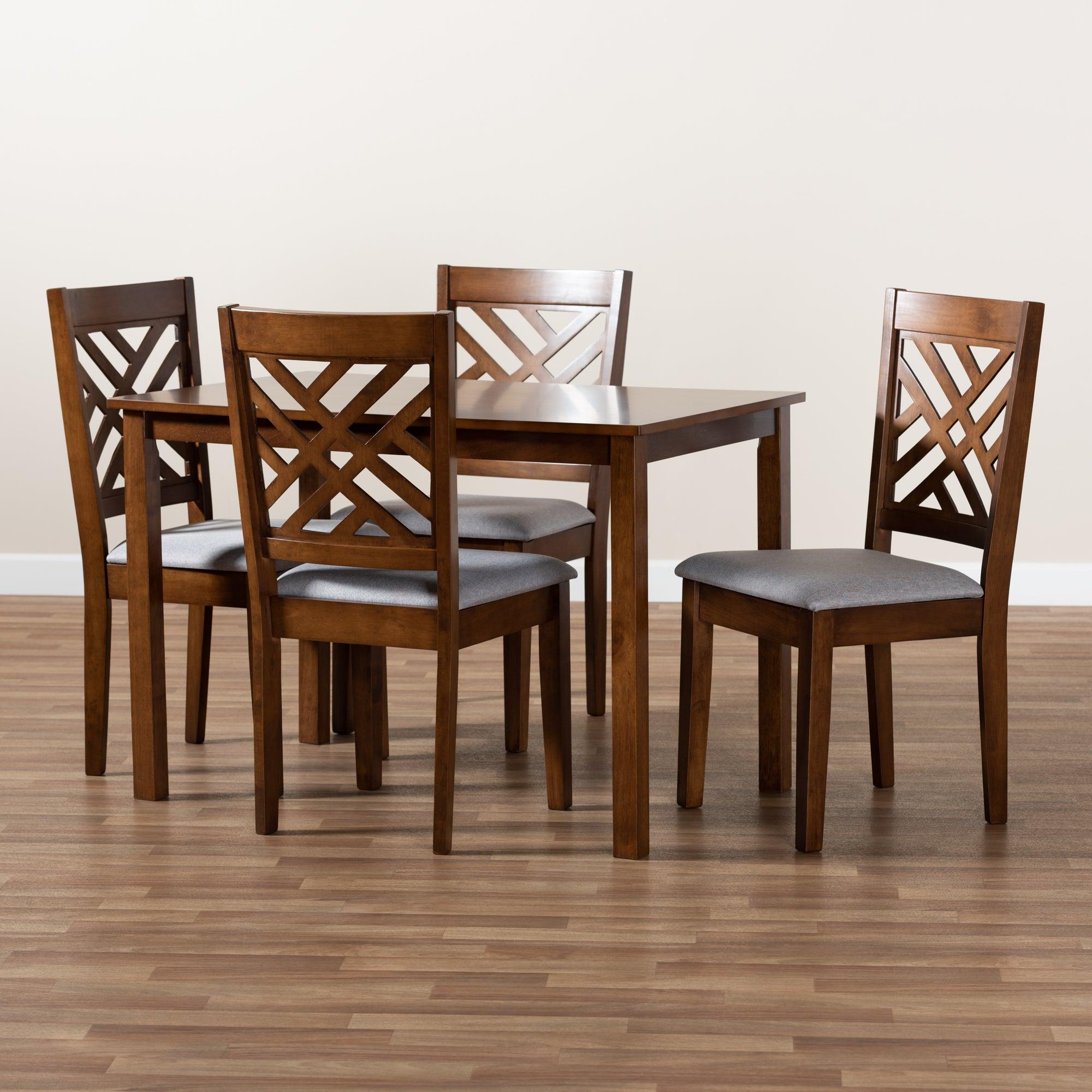 Caron Modern and Contemporary Fabric Upholstered Finished Wood 5-Piece Dining Set