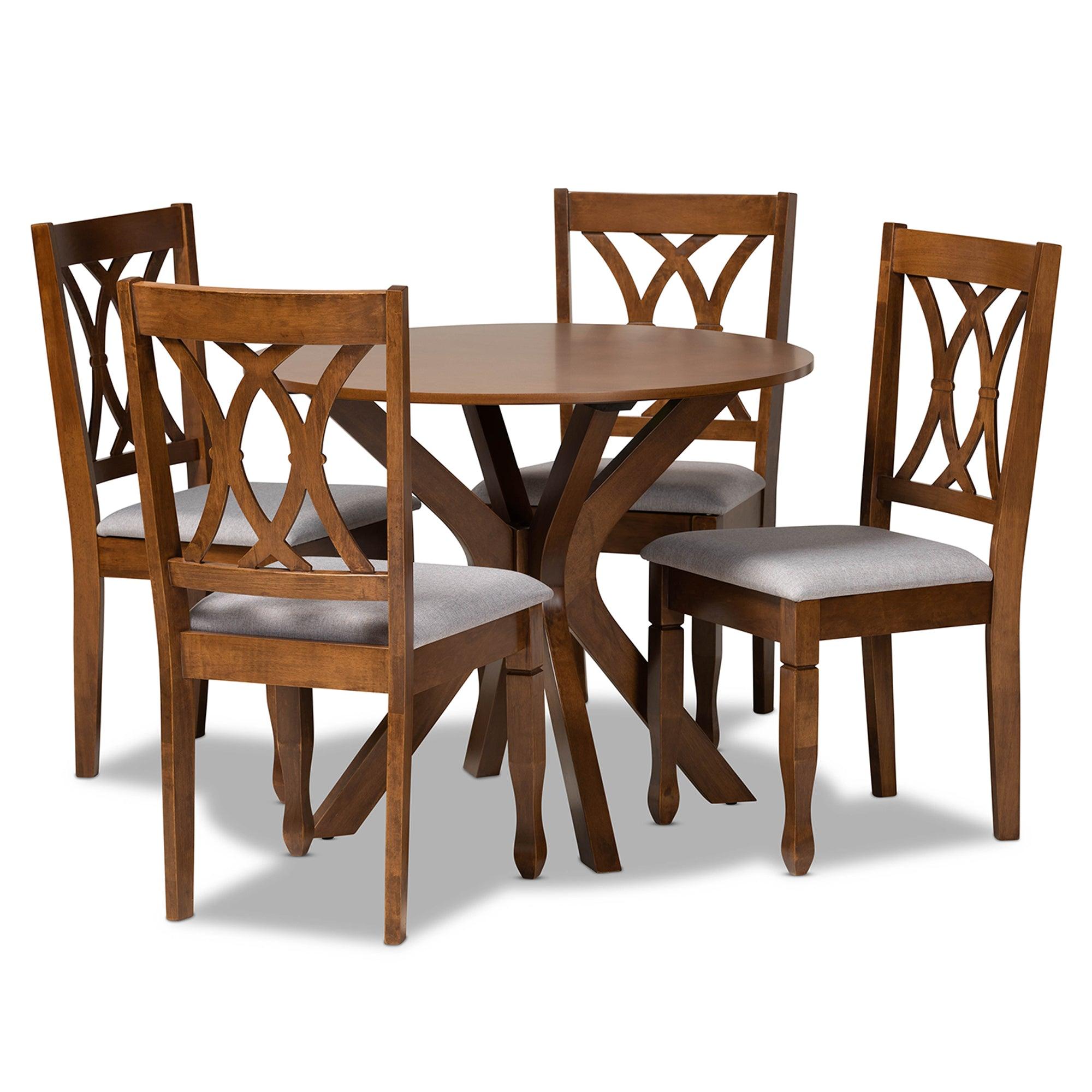 Maya Modern and Contemporary Fabric Upholstered and Finished Wood 5-Piece Dining Set