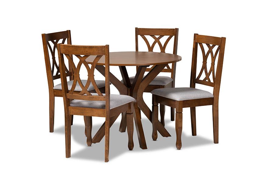 Maya Modern and Contemporary Fabric Upholstered and Finished Wood 5-Piece Dining Set