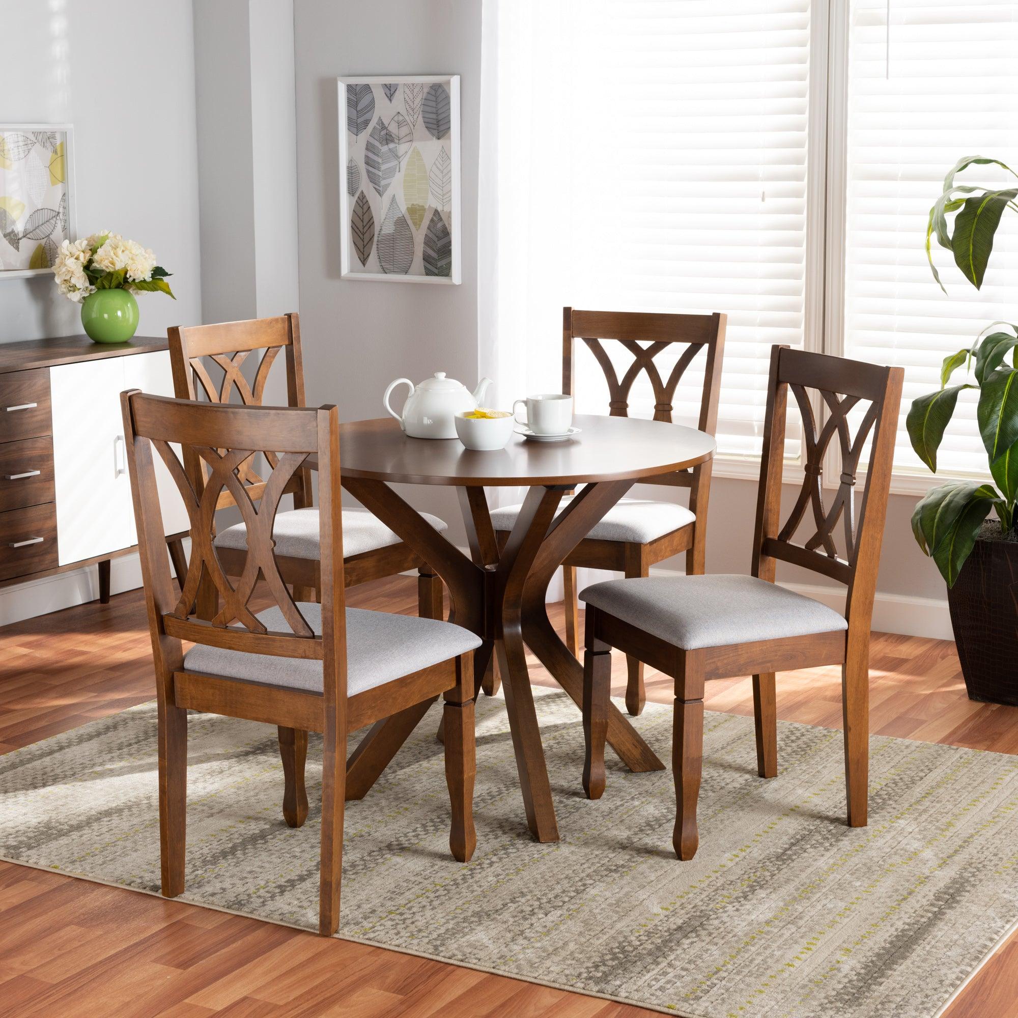 Maya Modern and Contemporary Fabric Upholstered and Finished Wood 5-Piece Dining Set