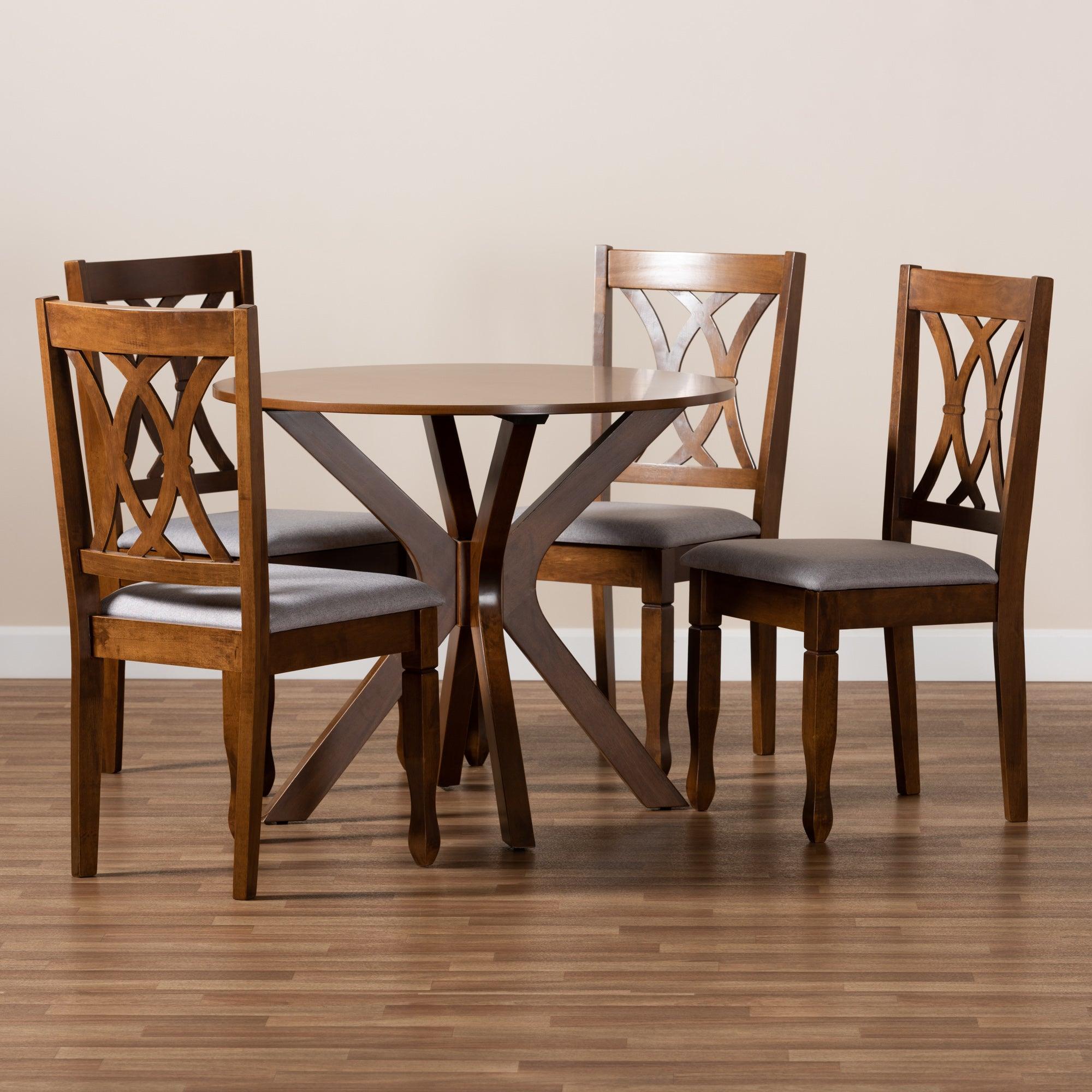 Maya Modern and Contemporary Fabric Upholstered and Finished Wood 5-Piece Dining Set