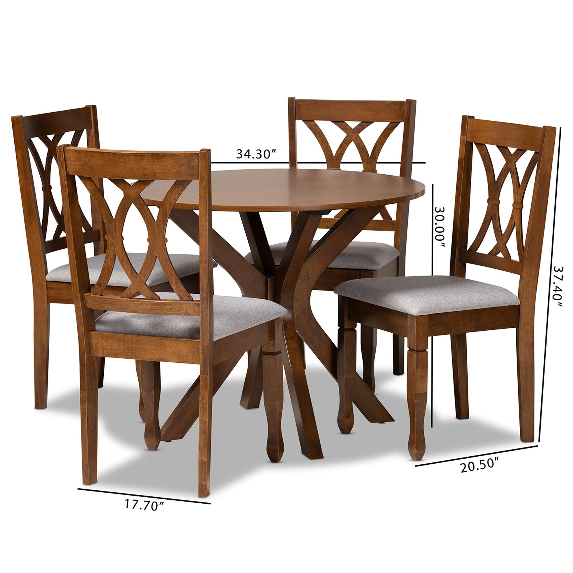 Maya Modern and Contemporary Fabric Upholstered and Finished Wood 5-Piece Dining Set