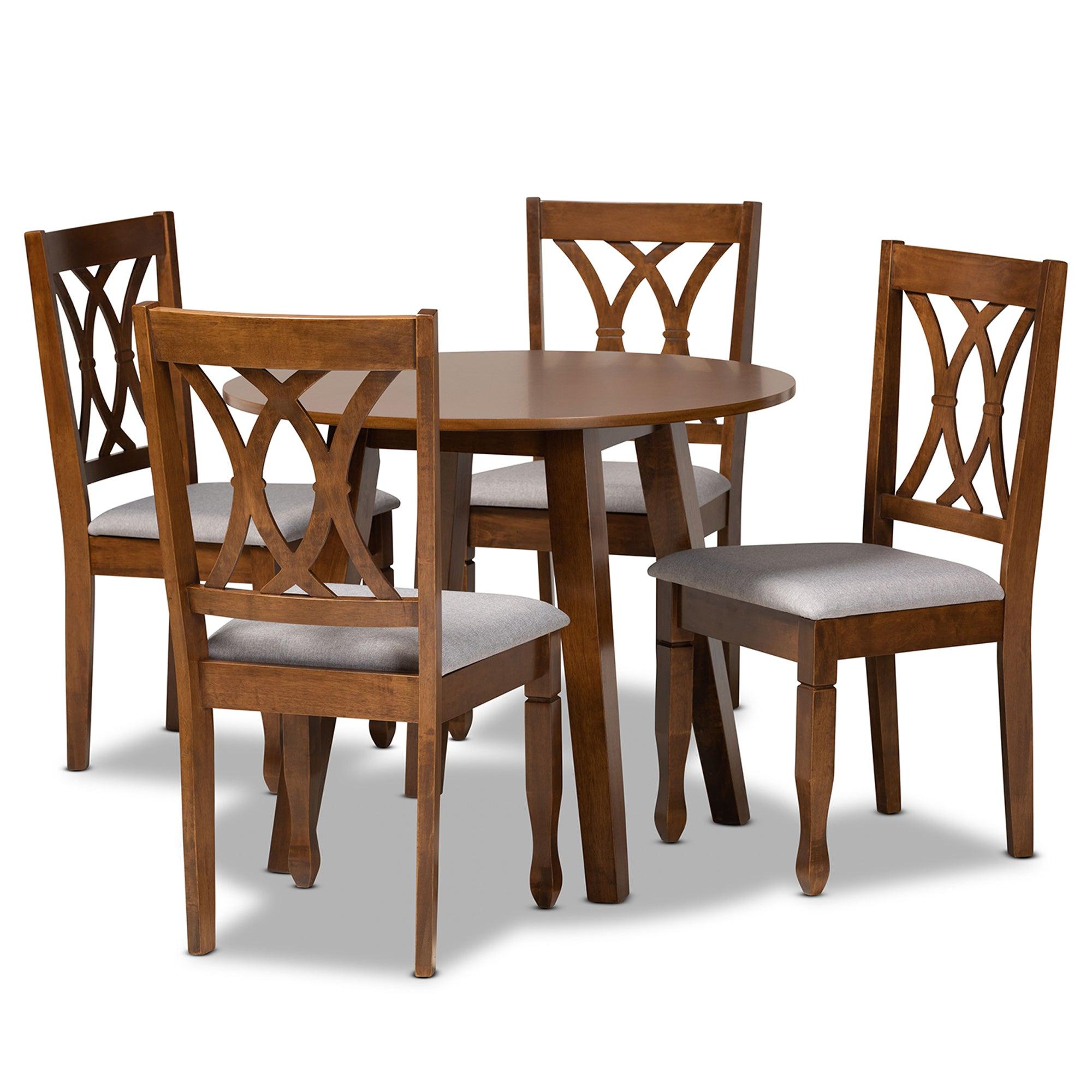 Leon Modern and Contemporary Fabric Upholstered and Finished Wood 5-Piece Dining Set