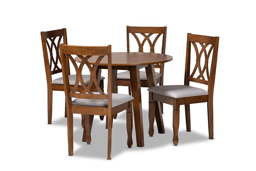 Leon Modern and Contemporary Fabric Upholstered and Finished Wood 5-Piece Dining Set