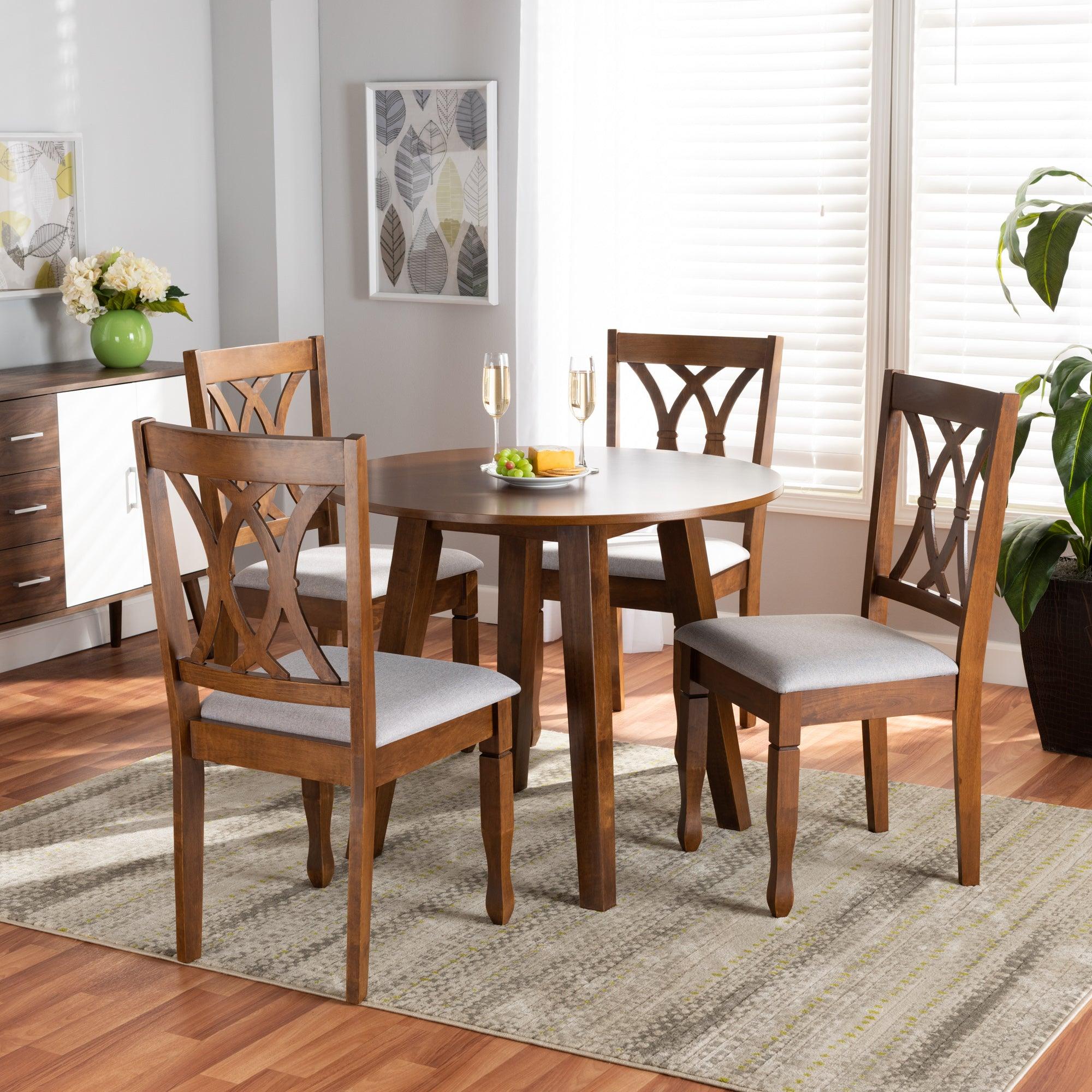 Leon Modern and Contemporary Fabric Upholstered and Finished Wood 5-Piece Dining Set