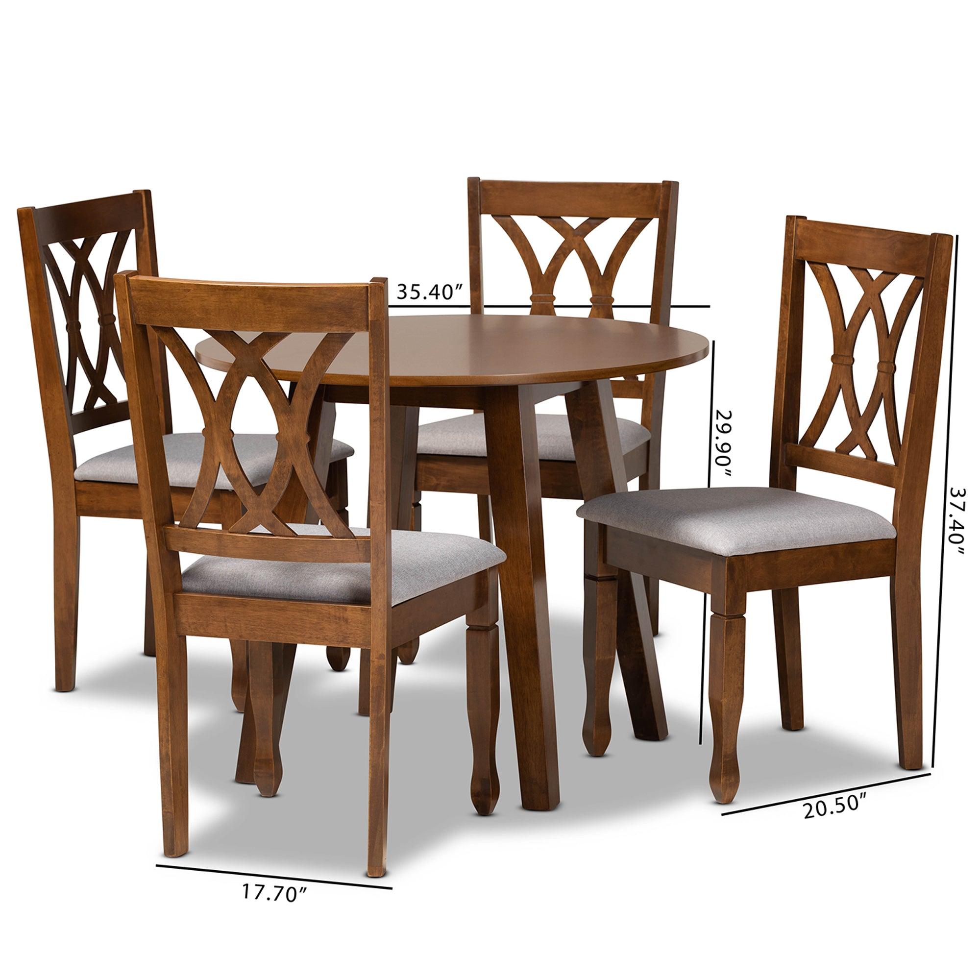 Leon Modern and Contemporary Fabric Upholstered and Finished Wood 5-Piece Dining Set