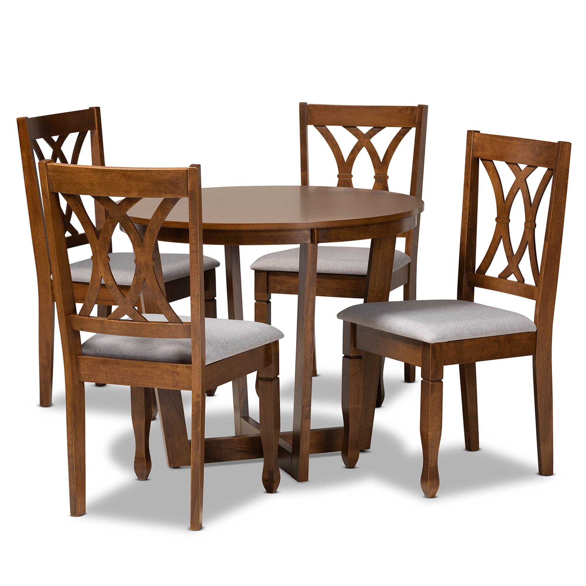 Aggie Modern and Contemporary Fabric Upholstered and Finished Wood 5-Piece Dining Set