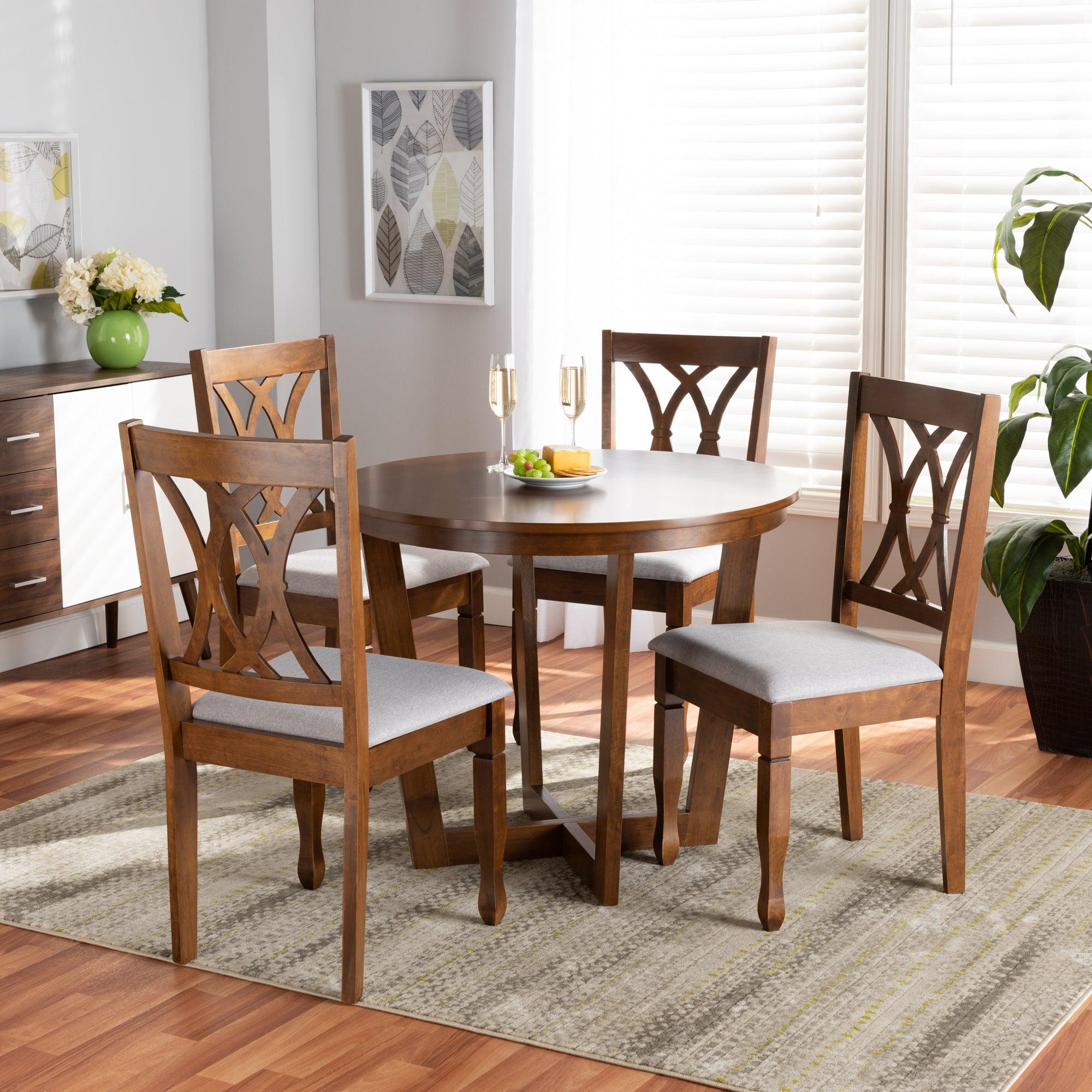 Aggie Modern and Contemporary Fabric Upholstered and Finished Wood 5-Piece Dining Set