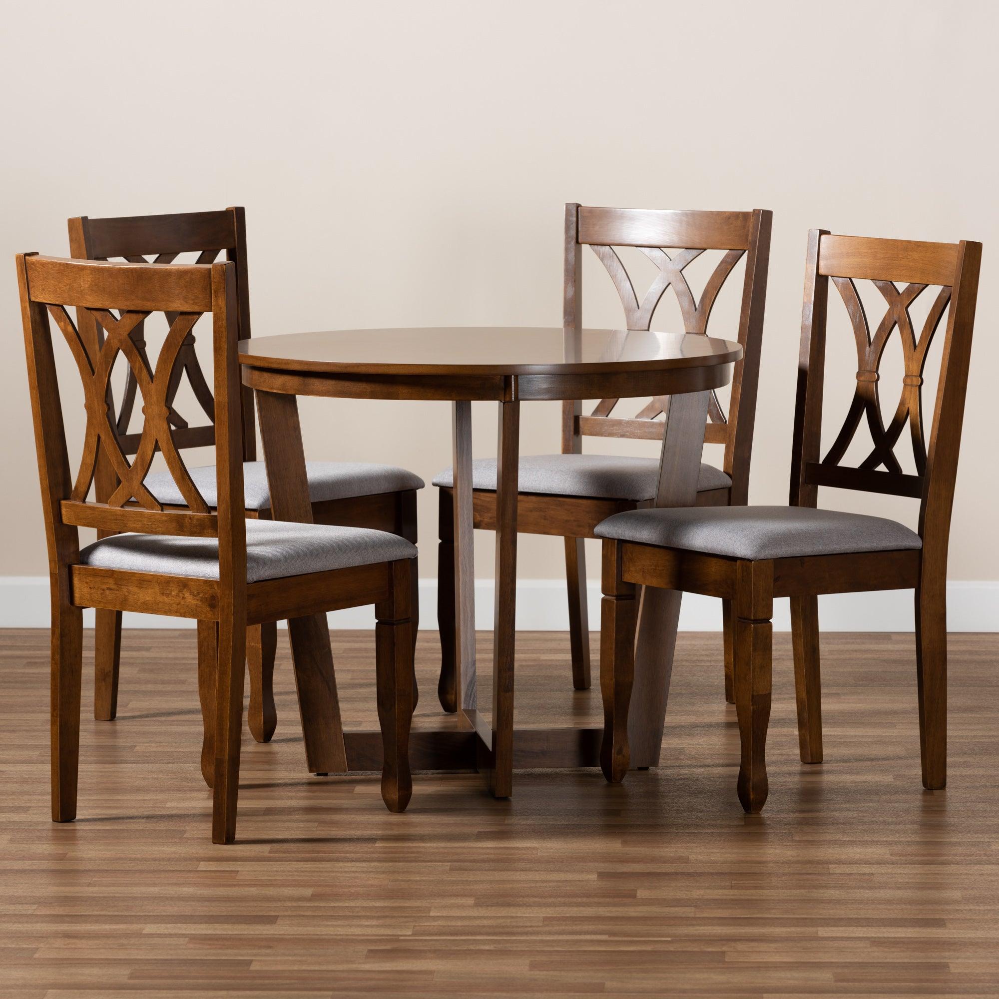 Aggie Modern and Contemporary Fabric Upholstered and Finished Wood 5-Piece Dining Set