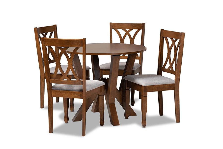 Irene Modern and Contemporary Fabric Upholstered and Finished Wood 5-Piece Dining Set