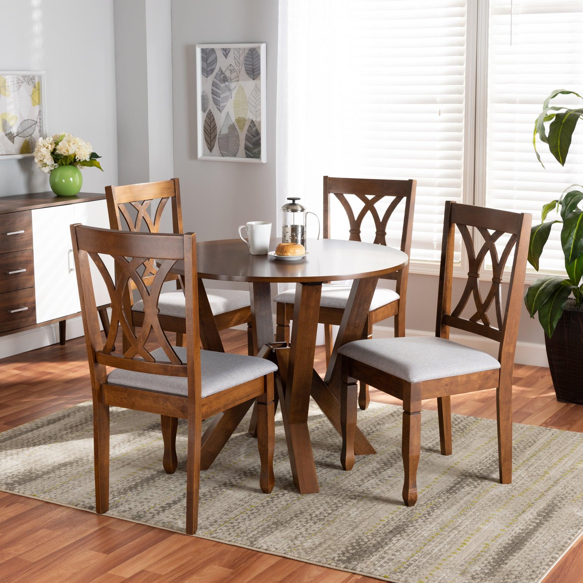 Irene Modern and Contemporary Fabric Upholstered and Finished Wood 5-Piece Dining Set