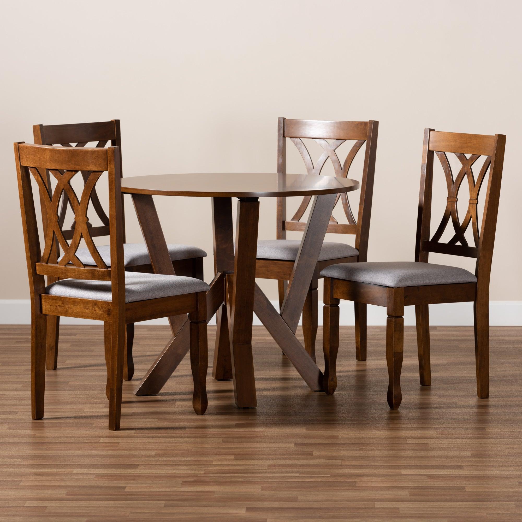 Irene Modern and Contemporary Fabric Upholstered and Finished Wood 5-Piece Dining Set