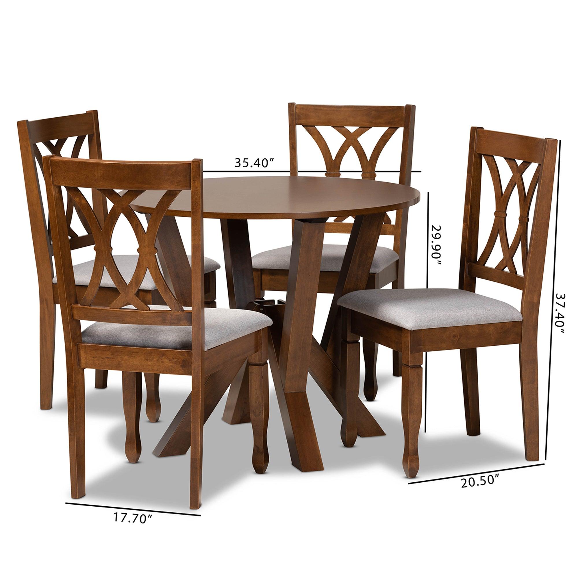 Irene Modern and Contemporary Fabric Upholstered and Finished Wood 5-Piece Dining Set