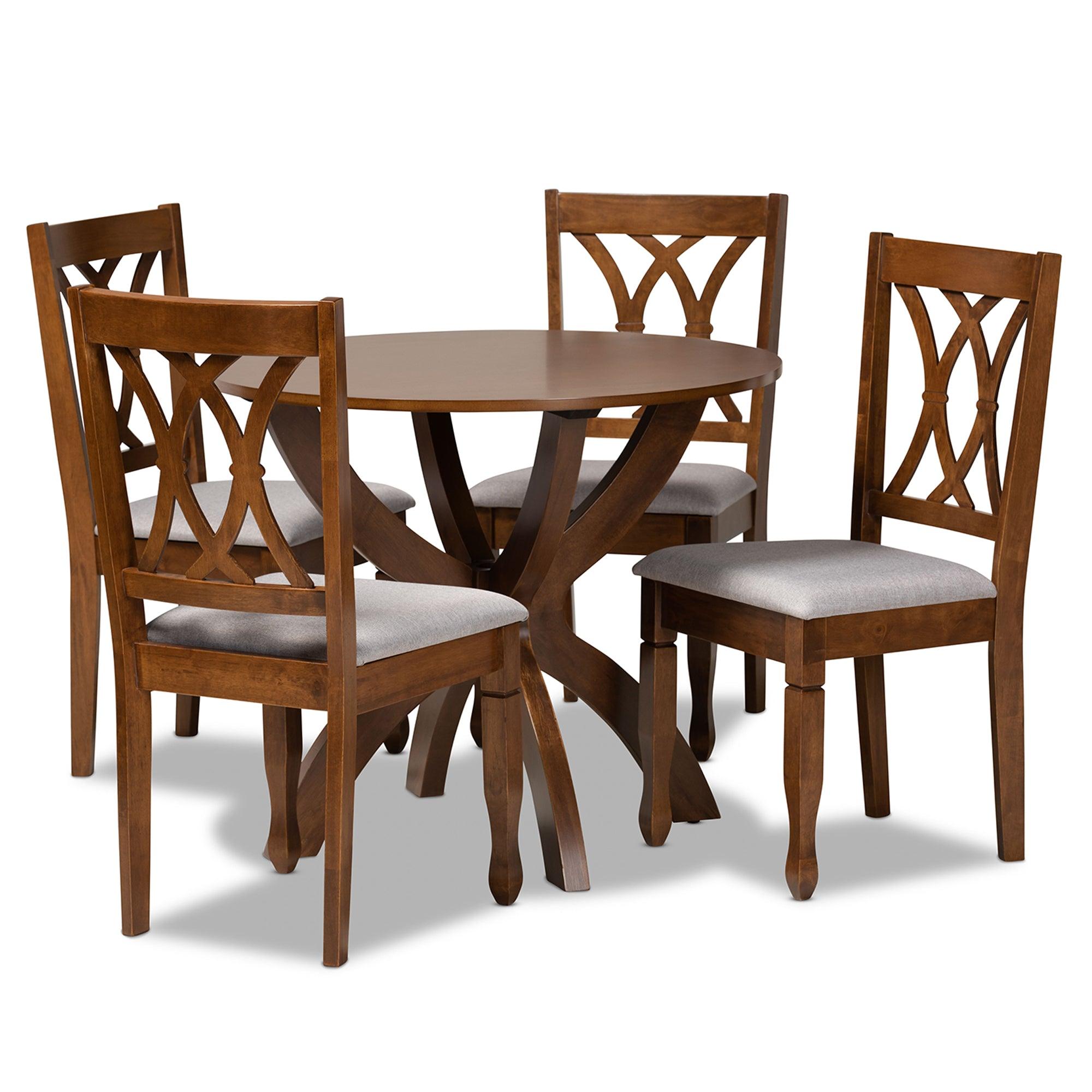 April Modern and Contemporary Fabric Upholstered and Finished Wood 5-Piece Dining Set