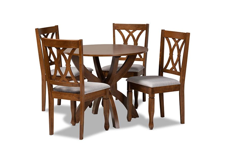 April Modern and Contemporary Fabric Upholstered and Finished Wood 5-Piece Dining Set