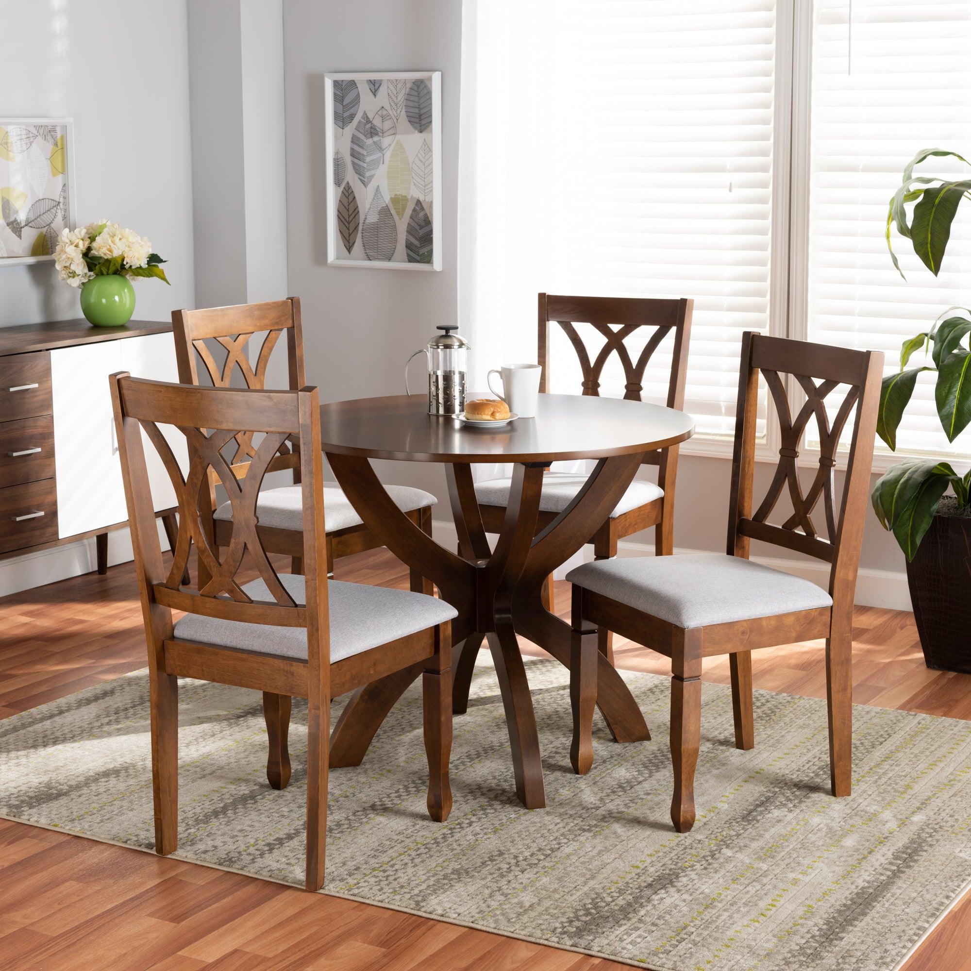 April Modern and Contemporary Fabric Upholstered and Finished Wood 5-Piece Dining Set