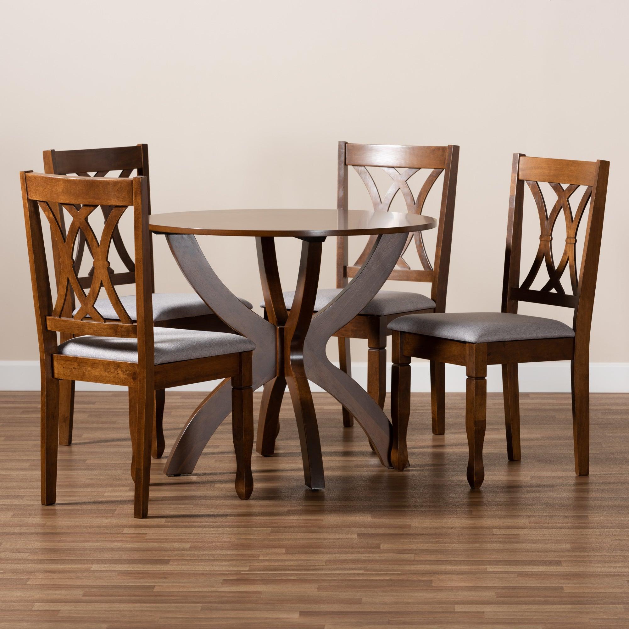 April Modern and Contemporary Fabric Upholstered and Finished Wood 5-Piece Dining Set