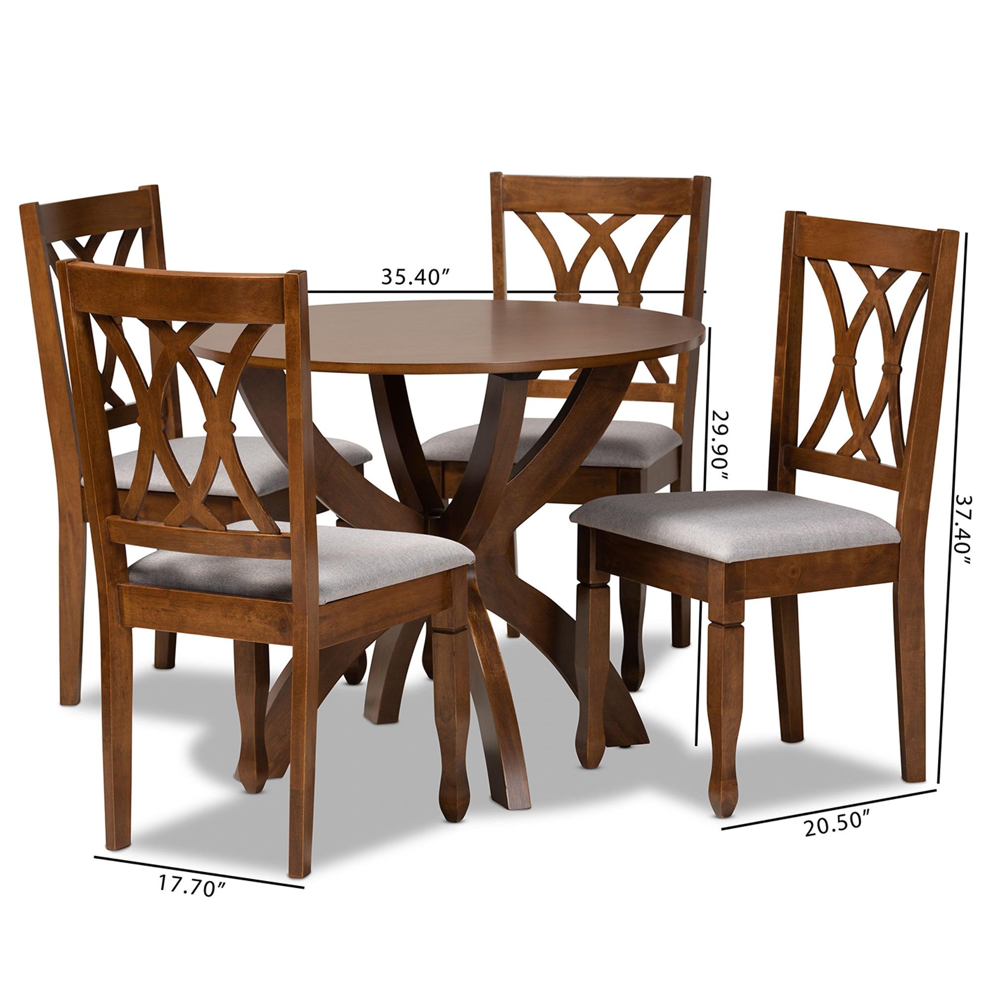 April Modern and Contemporary Fabric Upholstered and Finished Wood 5-Piece Dining Set