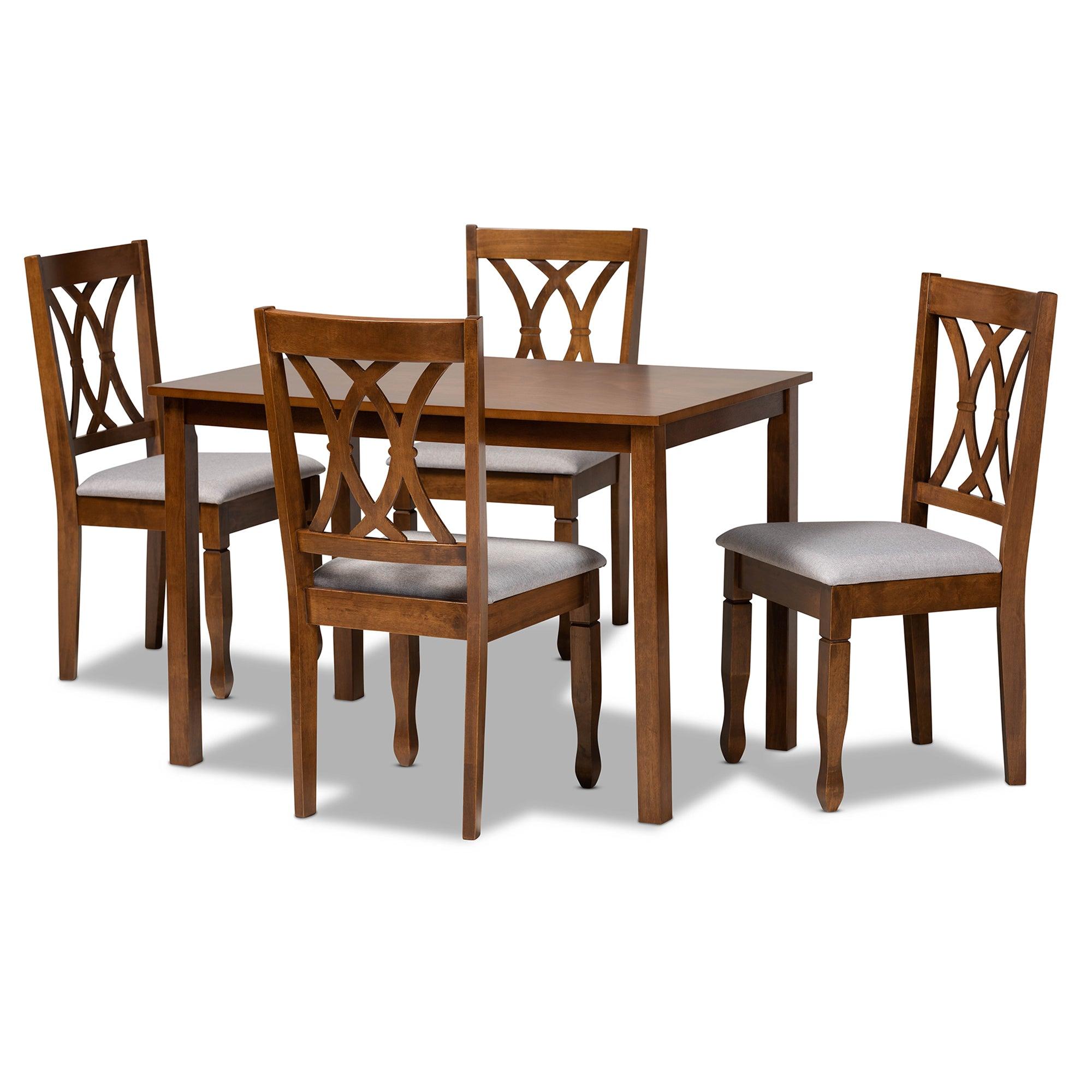 Sefa Modern and Contemporary Fabric Upholstered and Finished Wood 5-Piece Dining Set