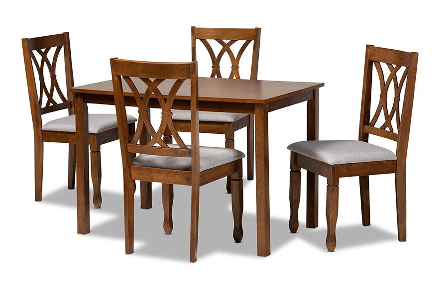 Sefa Modern and Contemporary Fabric Upholstered and Finished Wood 5-Piece Dining Set