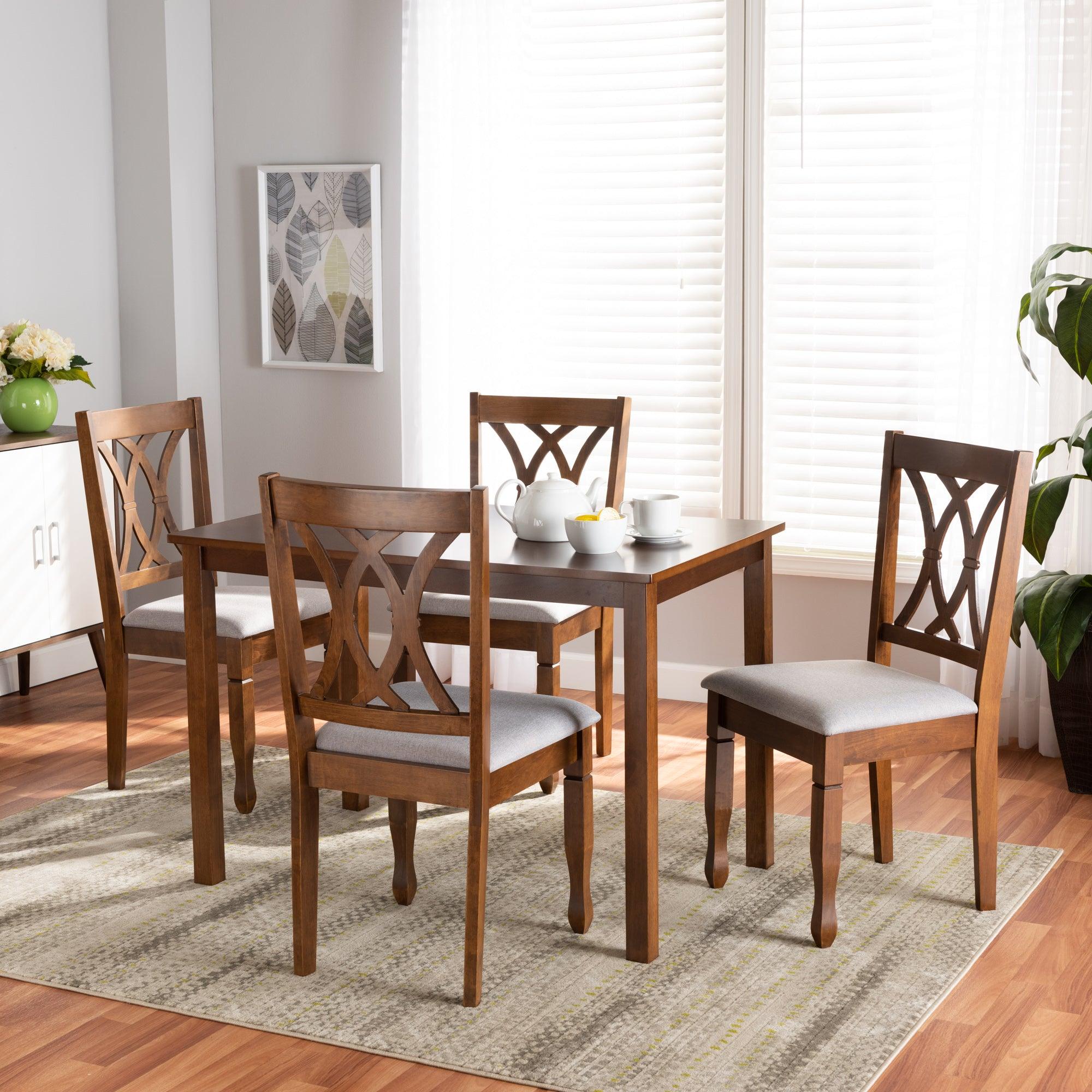 Sefa Modern and Contemporary Fabric Upholstered and Finished Wood 5-Piece Dining Set