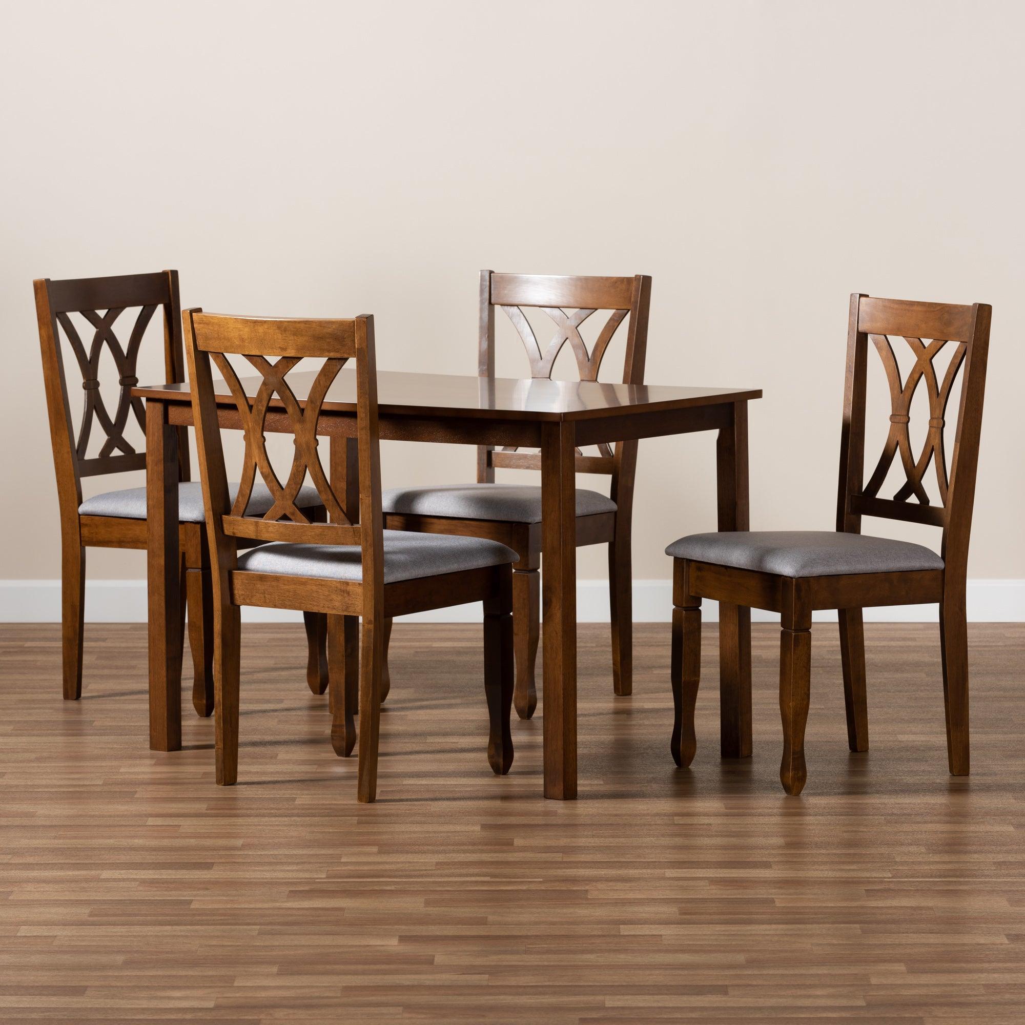 Sefa Modern and Contemporary Fabric Upholstered and Finished Wood 5-Piece Dining Set