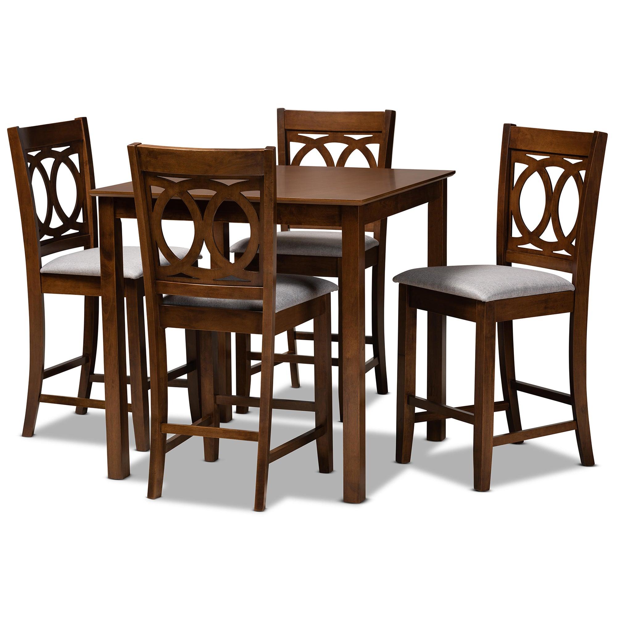 Lenoir Modern and Contemporary Fabric Upholstered Finished 5-Piece Wood Pub Set