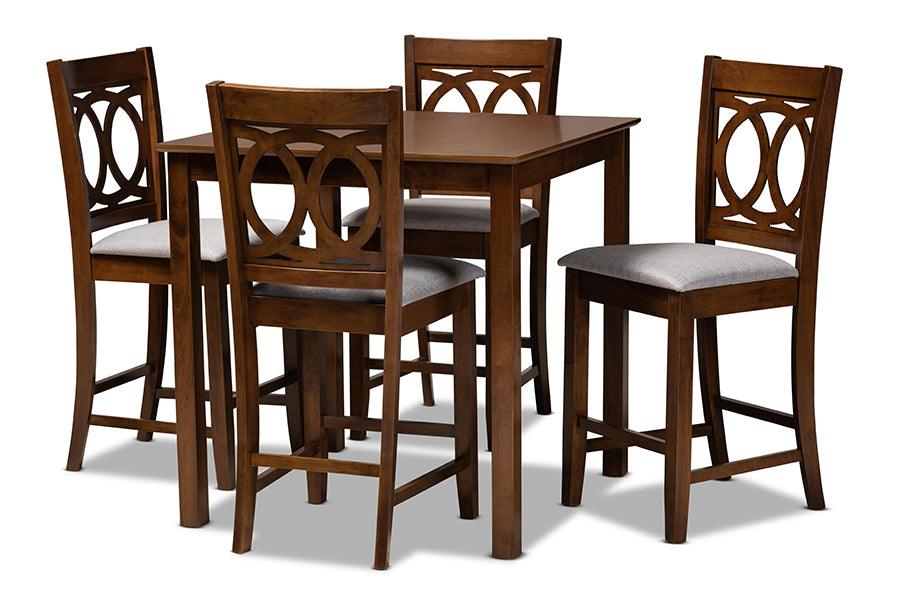 Lenoir Modern and Contemporary Fabric Upholstered Finished 5-Piece Wood Pub Set