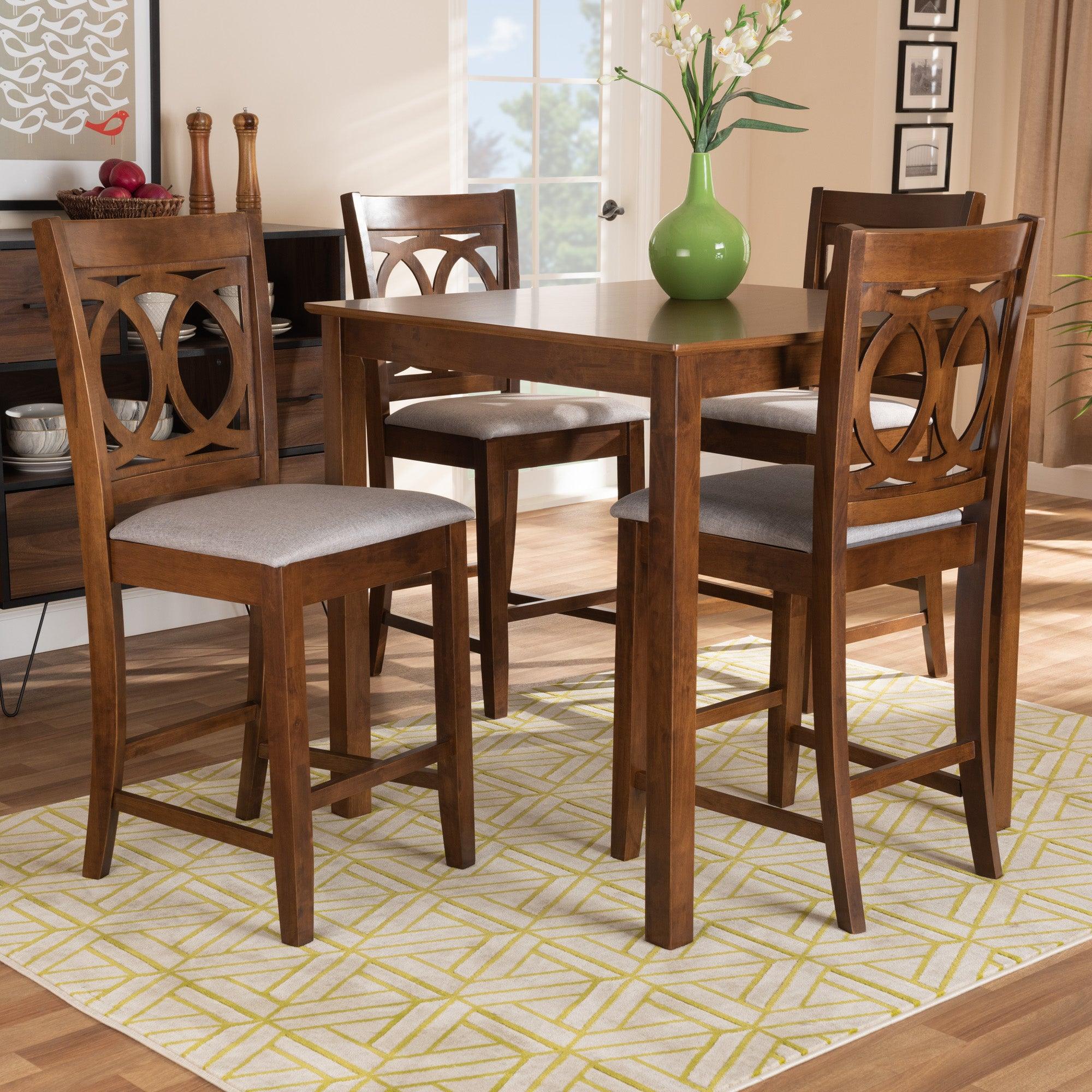 Lenoir Modern and Contemporary Fabric Upholstered Finished 5-Piece Wood Pub Set