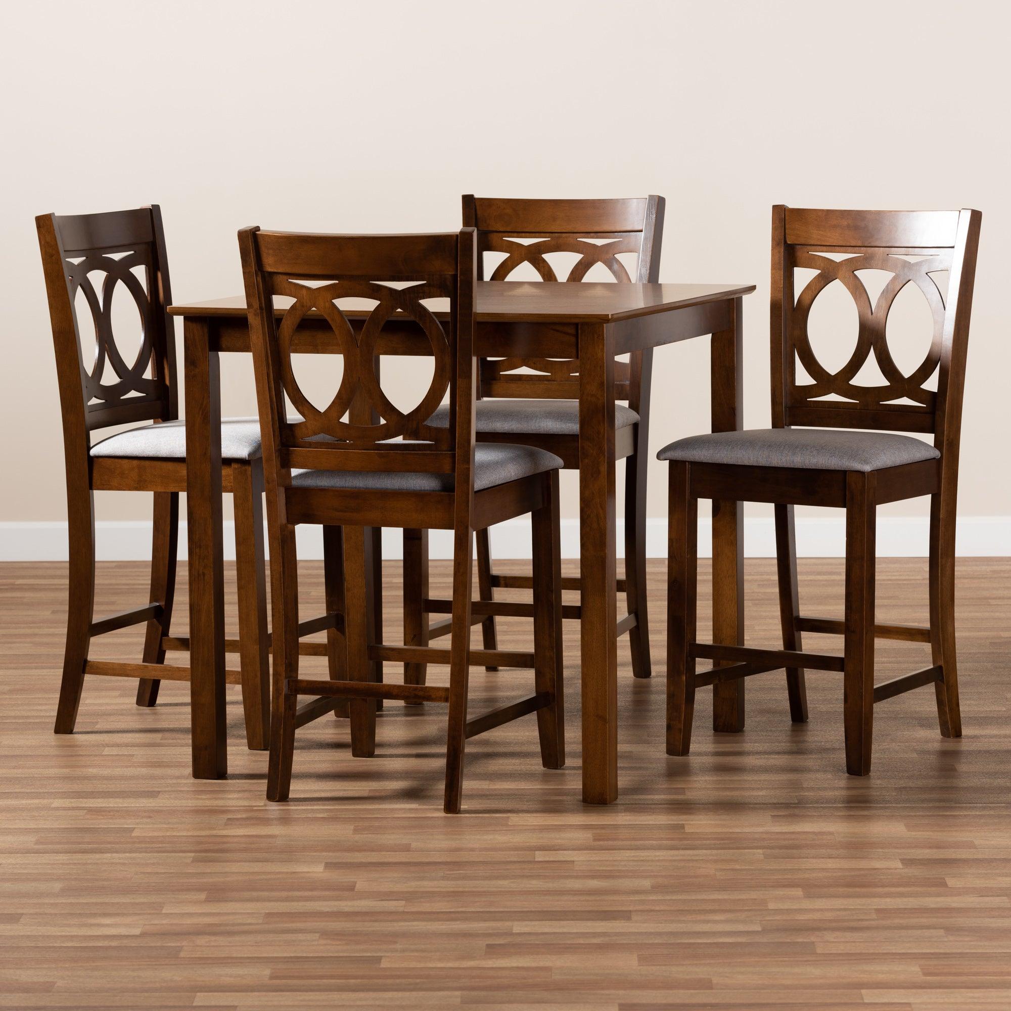 Lenoir Modern and Contemporary Fabric Upholstered Finished 5-Piece Wood Pub Set