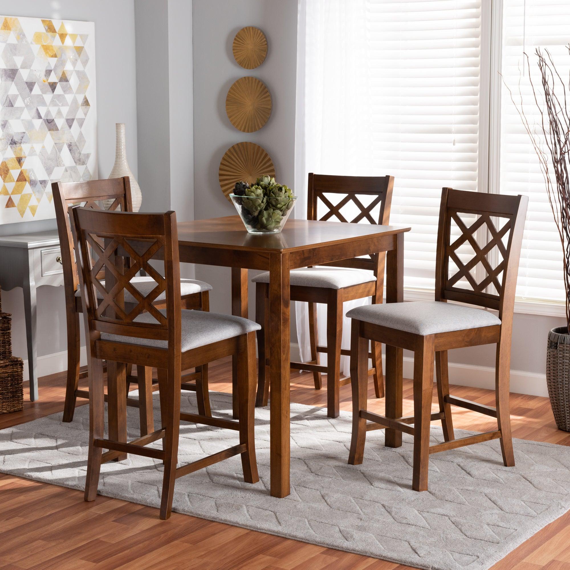 Alora Modern and Contemporary Fabric Upholstered Finished 5-Piece Wood Pub Set