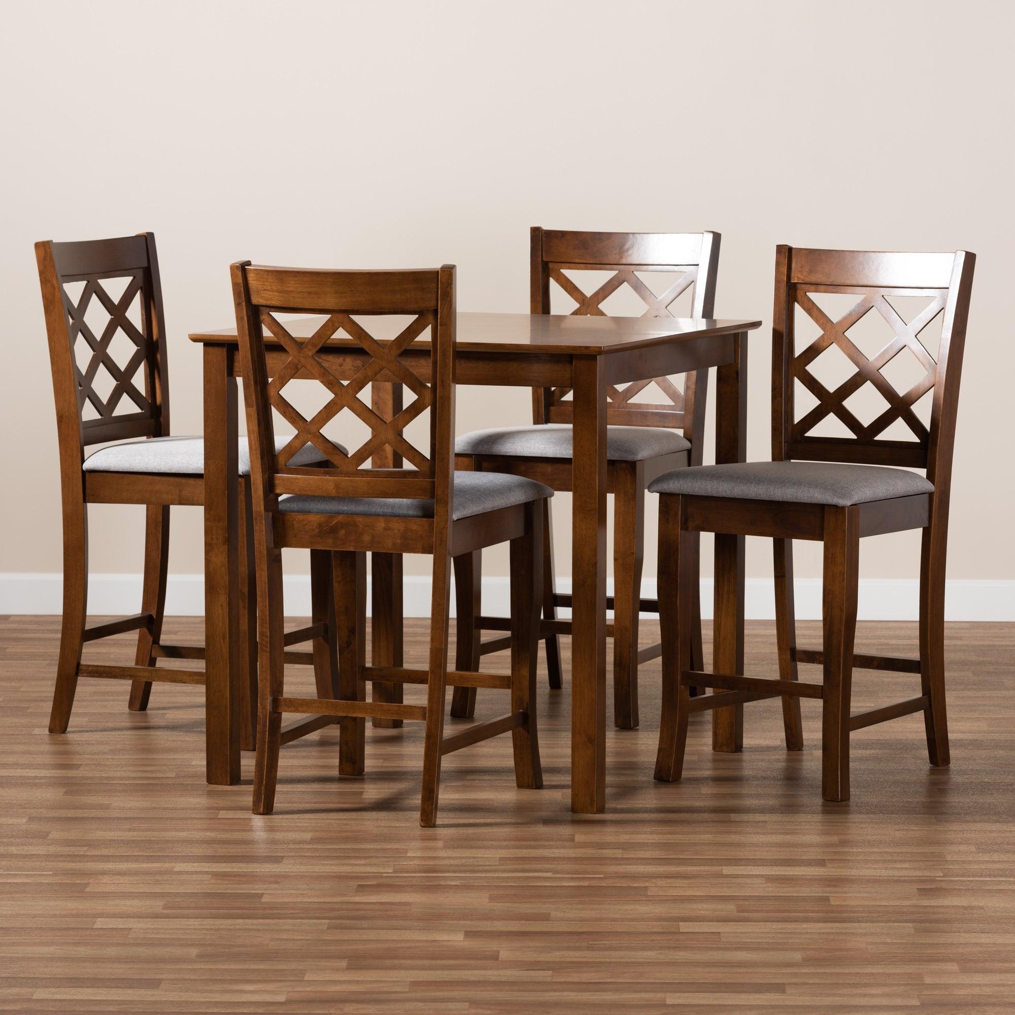 Alora Modern and Contemporary Fabric Upholstered Finished 5-Piece Wood Pub Set