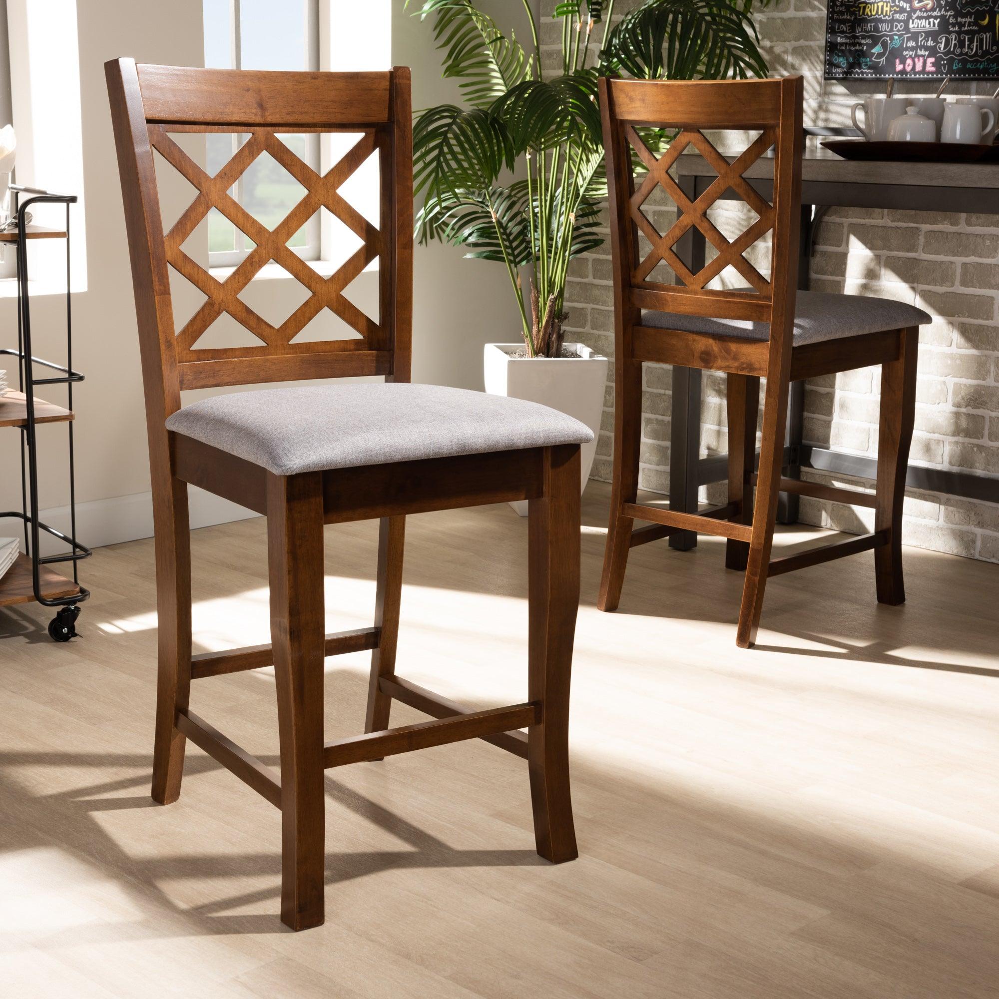 Aria Modern and Contemporary Fabric Upholstered and Finished Wood 2-Piece Counter Height Pub Chair Set