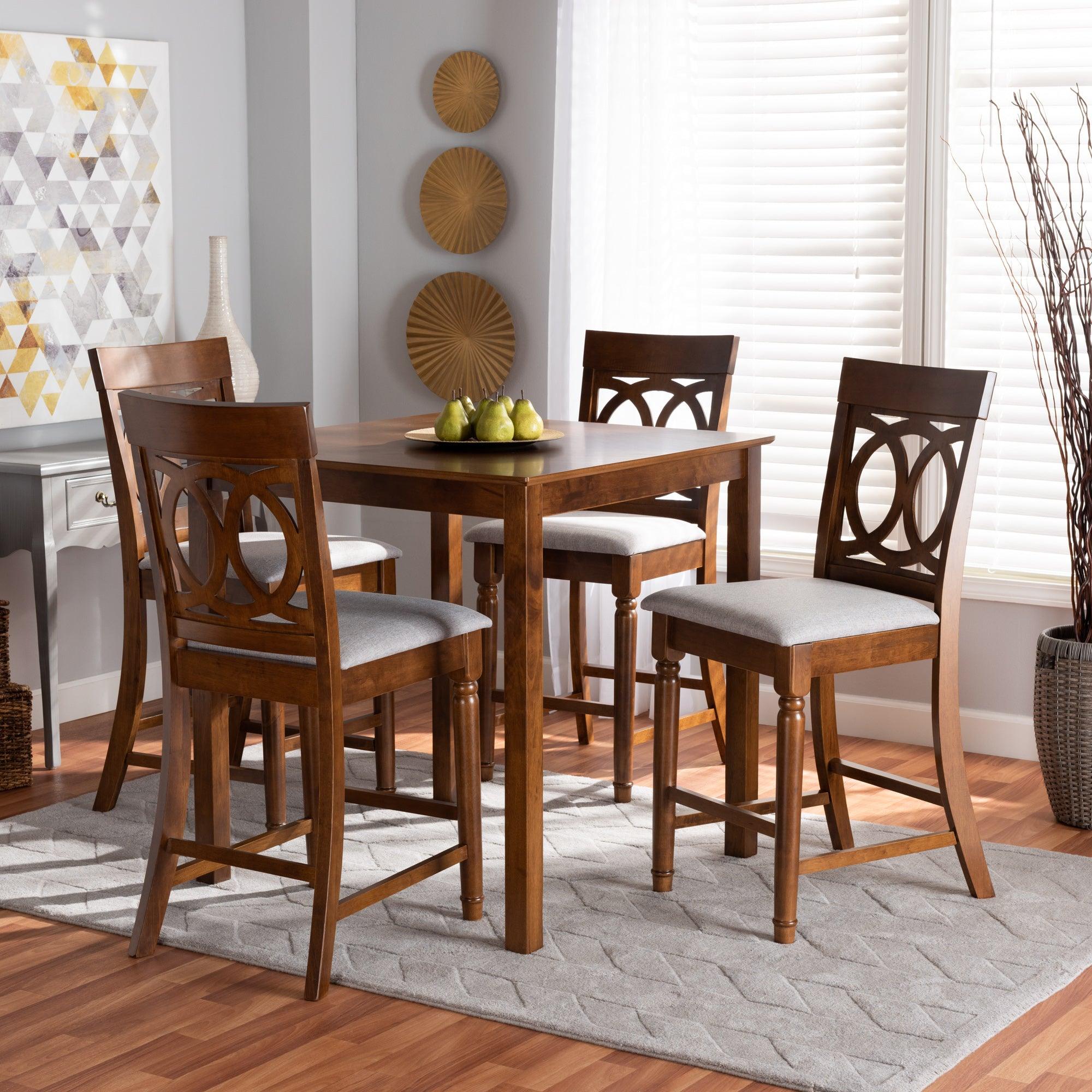 Verina Modern and Contemporary Fabric Upholstered Finished 5-Piece Wood Pub Set