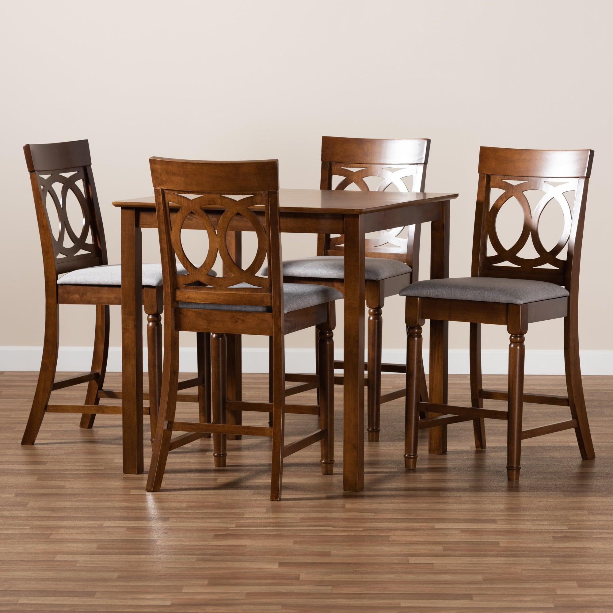 Verina Modern and Contemporary Fabric Upholstered Finished 5-Piece Wood Pub Set