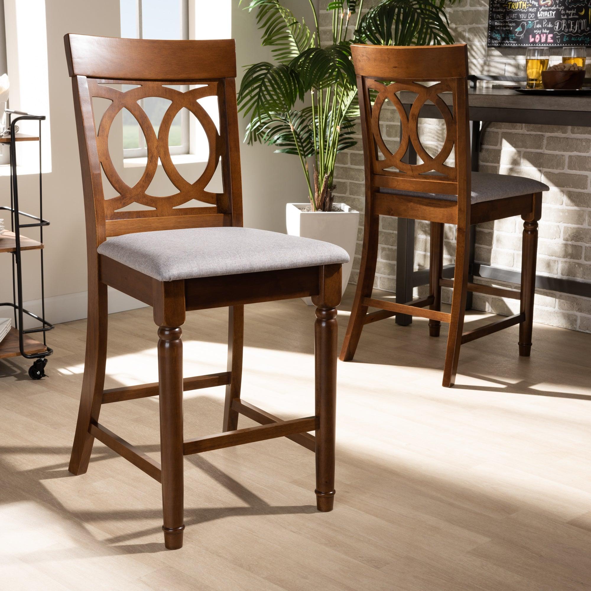 Violet Modern and Contemporary Fabric Upholstered and Finished Wood 2-Piece Counter Height Pub Chair Set